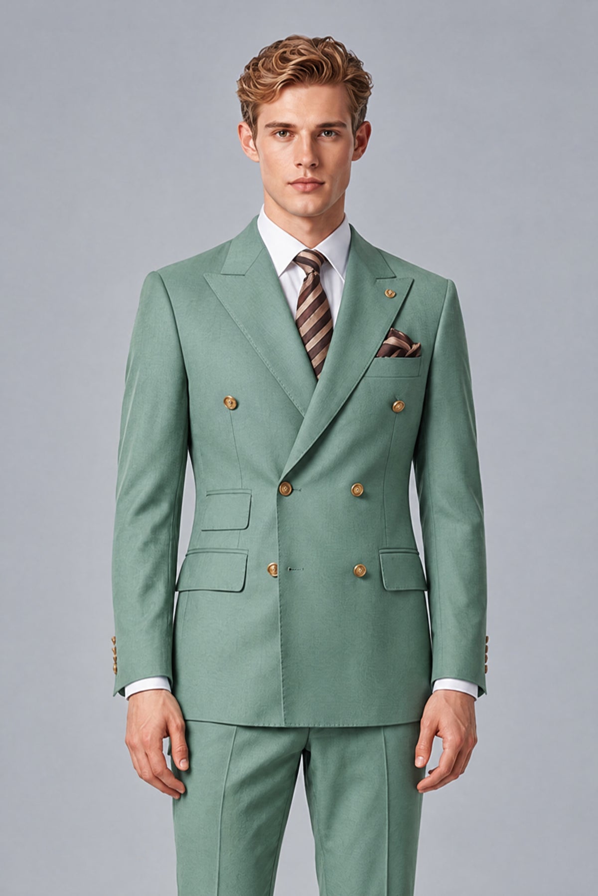 Bolodoo Men's Eucalyptus Double-Breasted 2-Piece Wedding Suit - Eucalyptus - Eucalyptus (1)