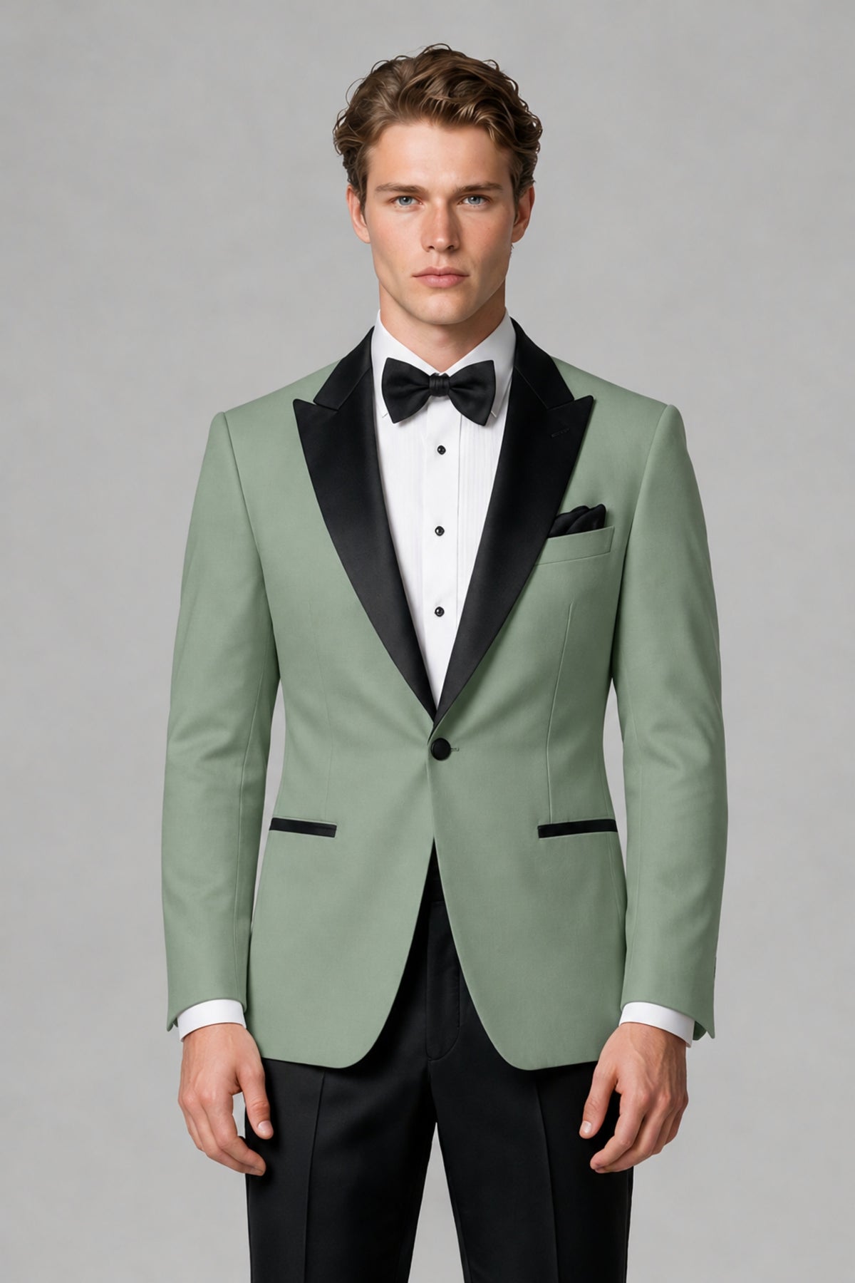 BOLODOO Men's Eucalyptus Single-Button Tuxedo Blazer & Black Trousers 2-Piece Suit Set - Eucalyptus - Eucalyptus (1)