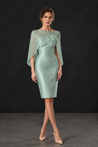 BOLODOO Eucalyptus Cape Knee-Length Mother of the Bride Dress - Eucalyptus - Eucalyptus (1)