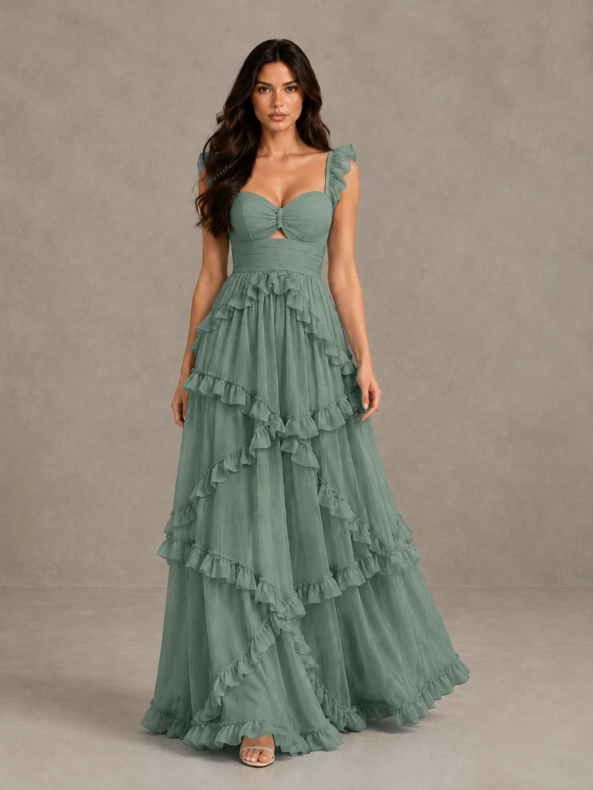 BOLODOO Eucalyptus Ruffle A-Line Prom Dress with Open Back - Eucalyptus - Eucalyptus (1)