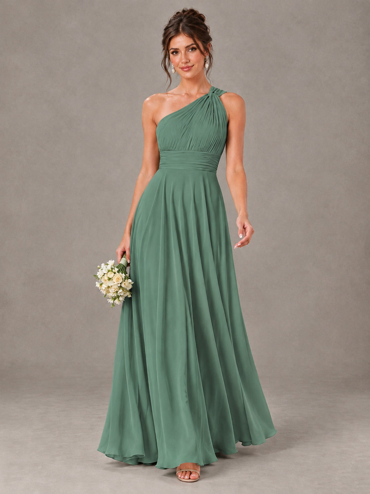 BOLODOO Eucalyptus One-Shoulder Chiffon-Look Bridesmaid Dress - Eucalyptus - Eucalyptus (1)