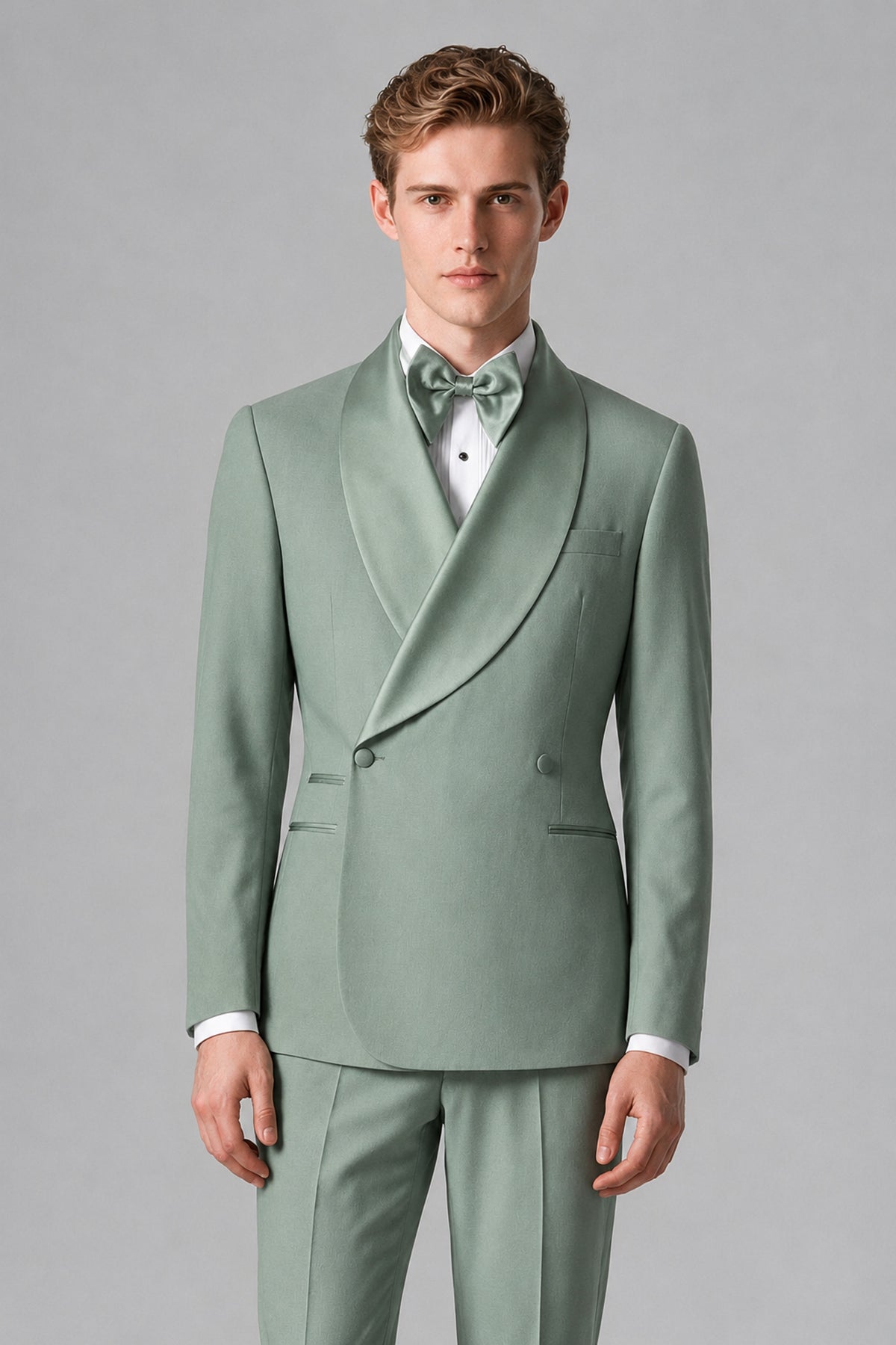 Bolodoo Men's Eucalyptus Shawl Lapel 2-Piece Tuxedo Suit – Jacket & Trousers - Eucalyptus - Eucalyptus (1)