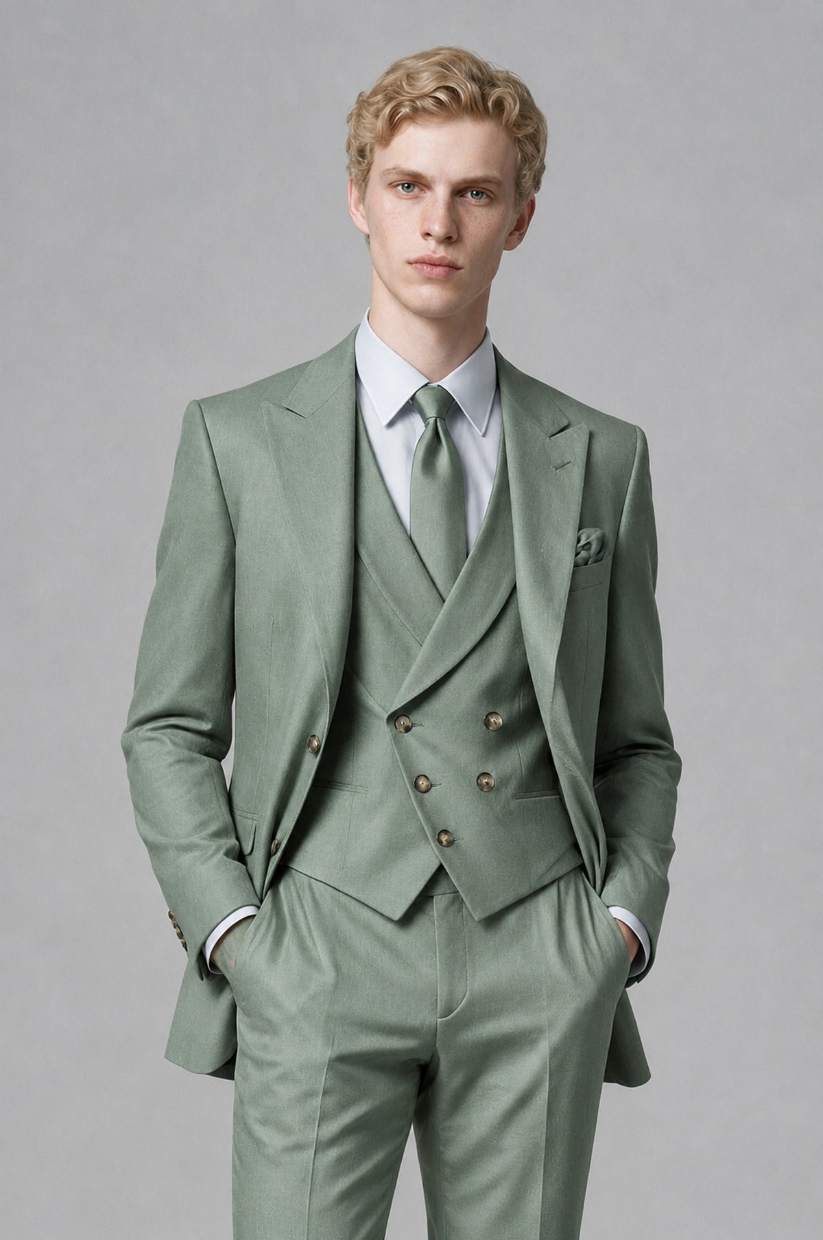 Bolodoo Men's Eucalyptus Two-Piece Suit with Notch-Lapel Jacket and Trousers - Eucalyptus - Eucalyptus (1)