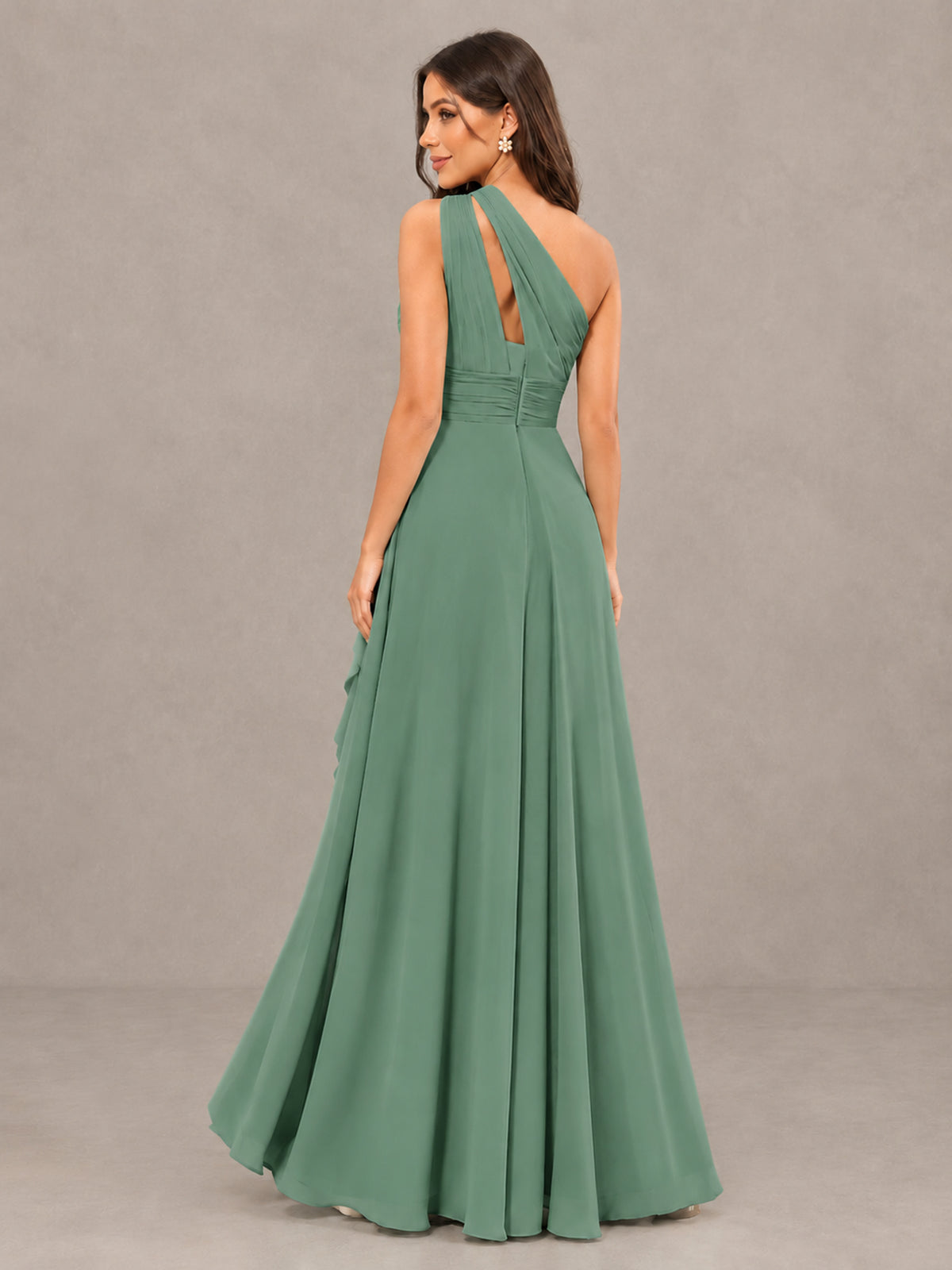BOLODOO Eucalyptus One-Shoulder Ruffle Bridesmaid Dress with Slit - Eucalyptus - Eucalyptus (2)