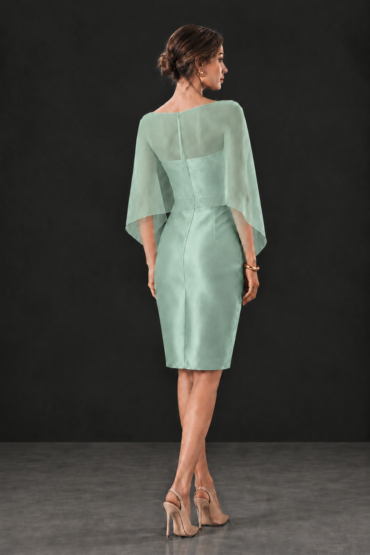 BOLODOO Eucalyptus Cape Knee-Length Mother of the Bride Dress - Eucalyptus - Eucalyptus (2)