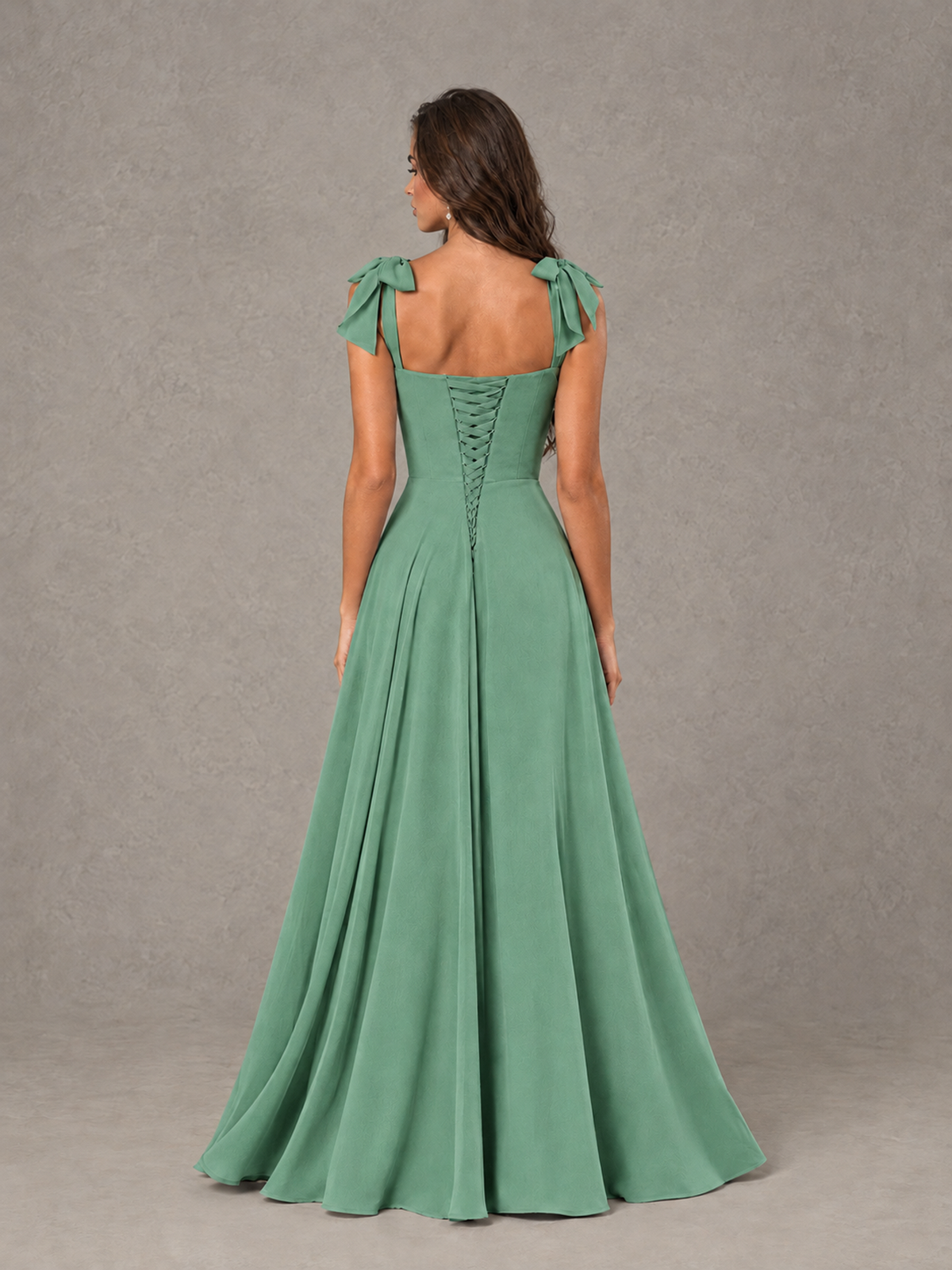 BOLODOO Eucalyptus Bow-Strap Bridesmaid Dress with Ruffle Slit - Eucalyptus - Eucalyptus (2)