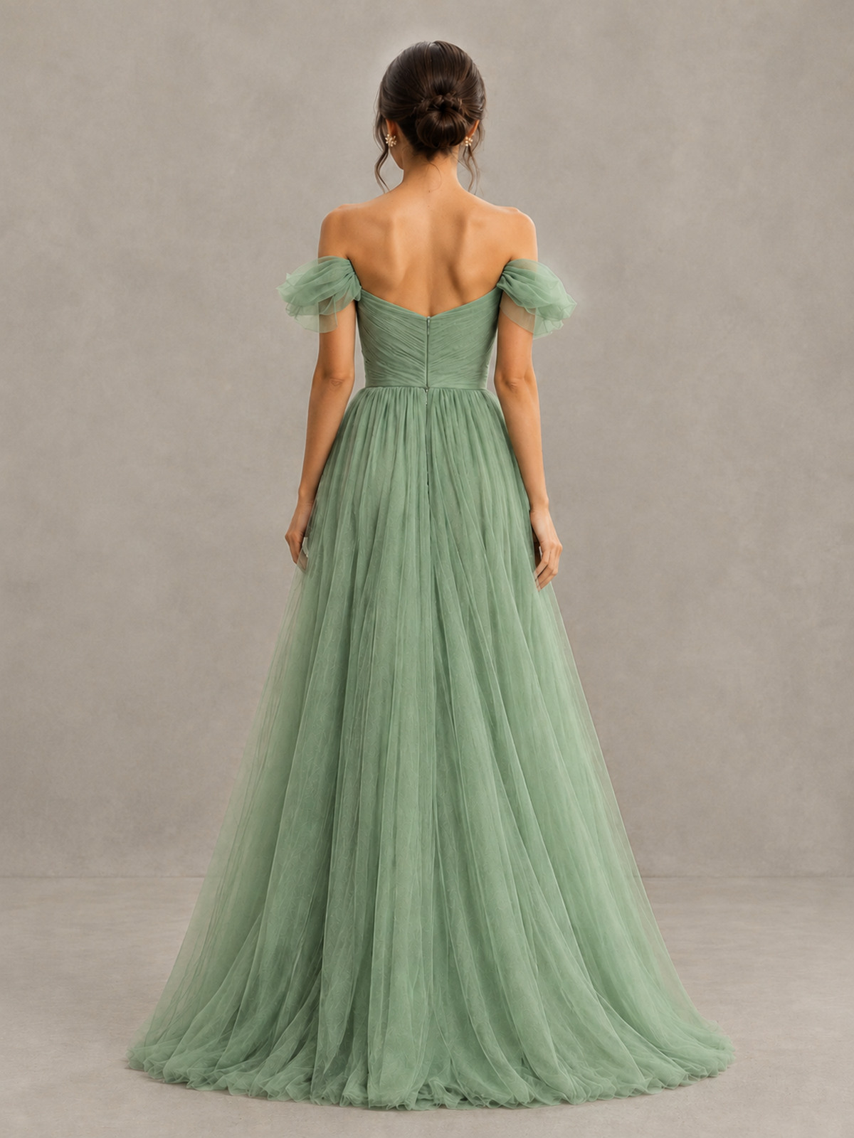 BOLODOO Eucalyptus Off-the-Shoulder Ruffle Sleeve A-Line Bridesmaid Dress - Eucalyptus - Eucalyptus (2)