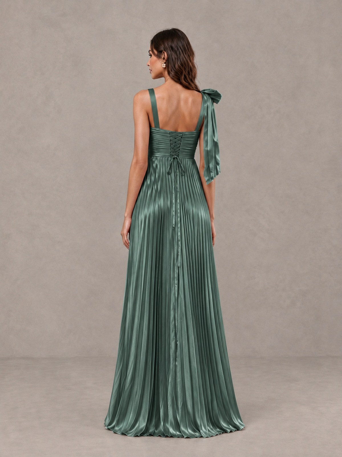 BOLODOO Eucalyptus Pleated Bow-Strap Bridesmaid Maxi Dress - Eucalyptus - Eucalyptus (2)