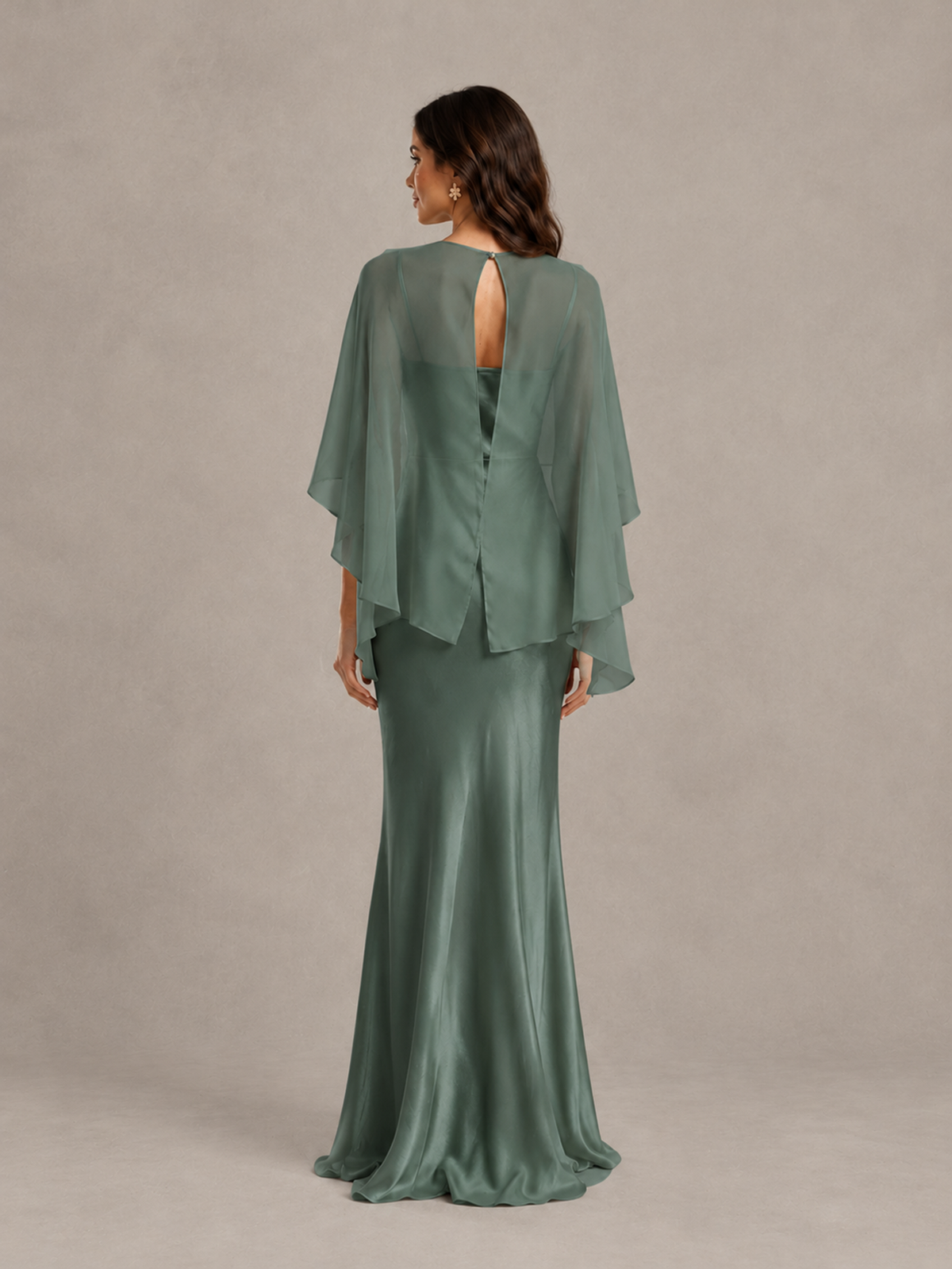 BOLODOO Eucalyptus Satin Mermaid Bridesmaid Dress with Chiffon Cape - Eucalyptus - Eucalyptus (2)