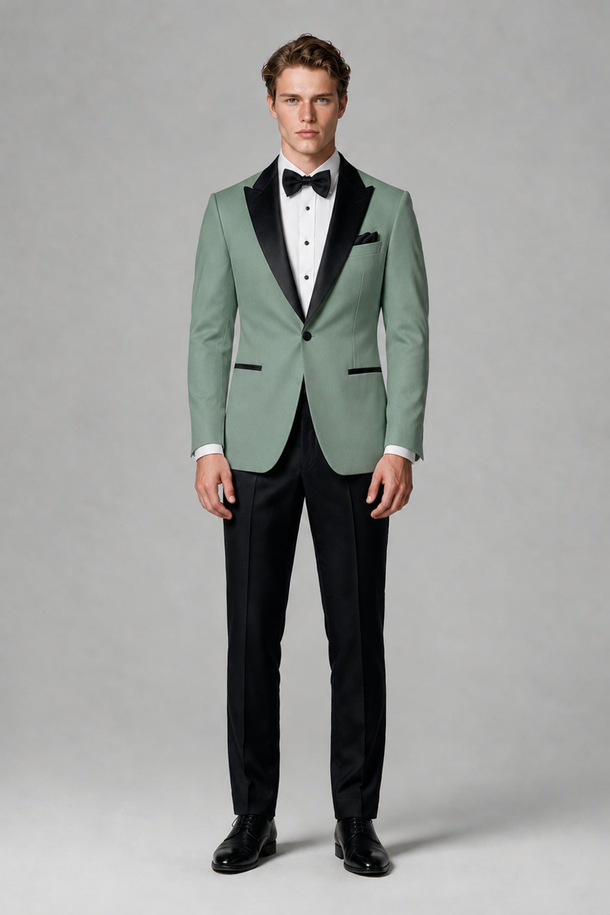 BOLODOO Men's Eucalyptus Single-Button Tuxedo Blazer & Black Trousers 2-Piece Suit Set - Eucalyptus - Eucalyptus (2)