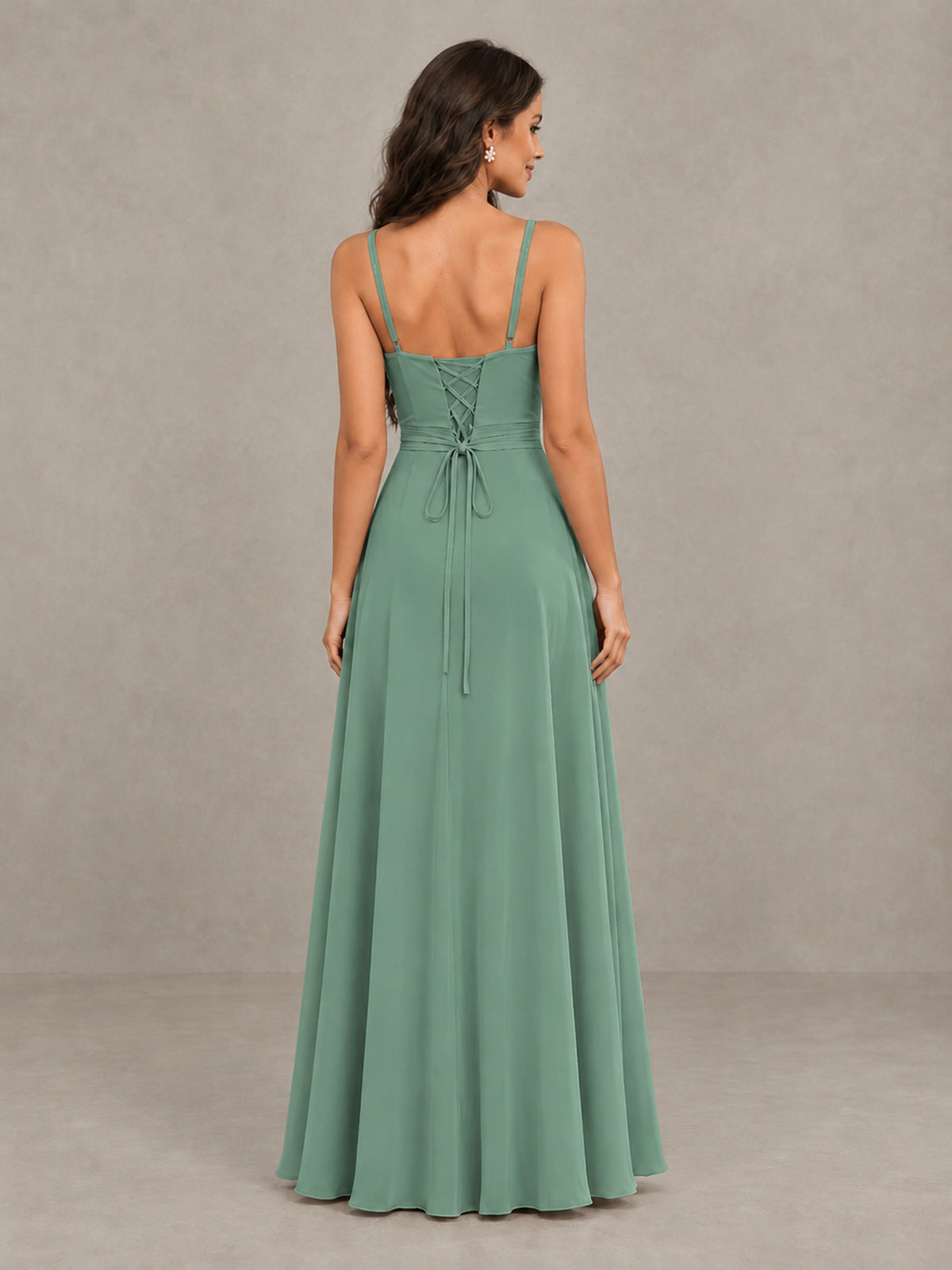 BOLODOO Eucalyptus Spaghetti Strap Ruffle Bridesmaid Dress with Slit - Eucalyptus - Eucalyptus (2)