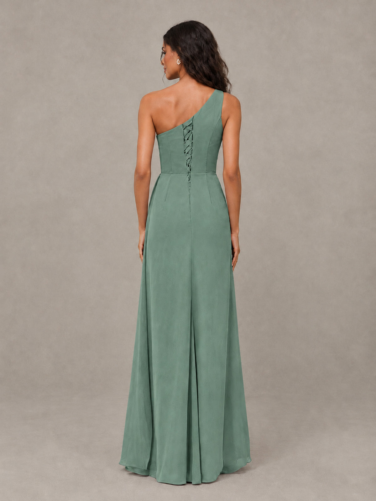 BOLODOO Eucalyptus One-Shoulder Chiffon Bridesmaid Dress with Ruched Bodice & High Slit - Eucalyptus - Eucalyptus (2)
