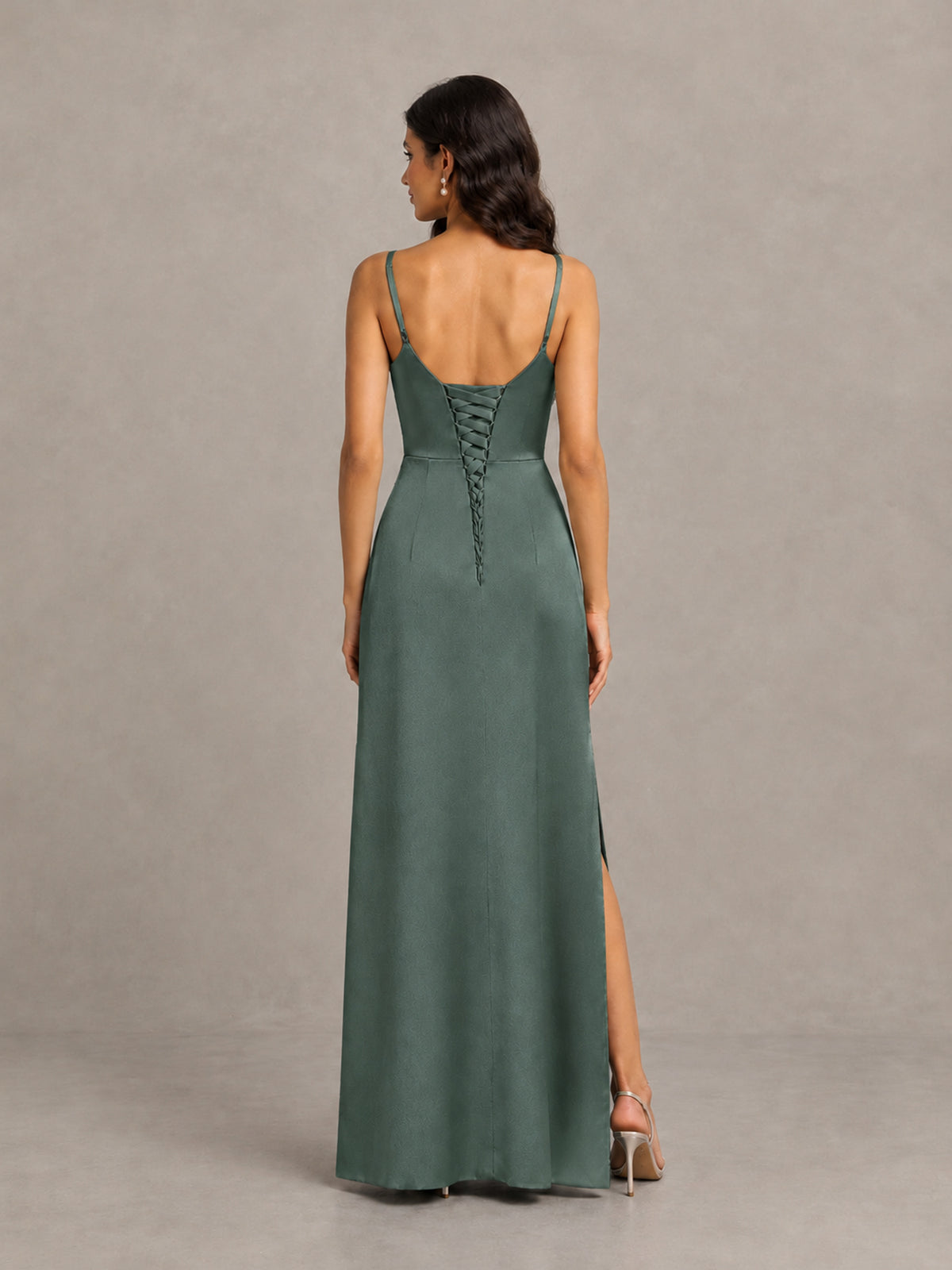 BOLODOO Eucalyptus Cowl Neck Satin Bridesmaid Dress with Slit - Eucalyptus - Eucalyptus (2)