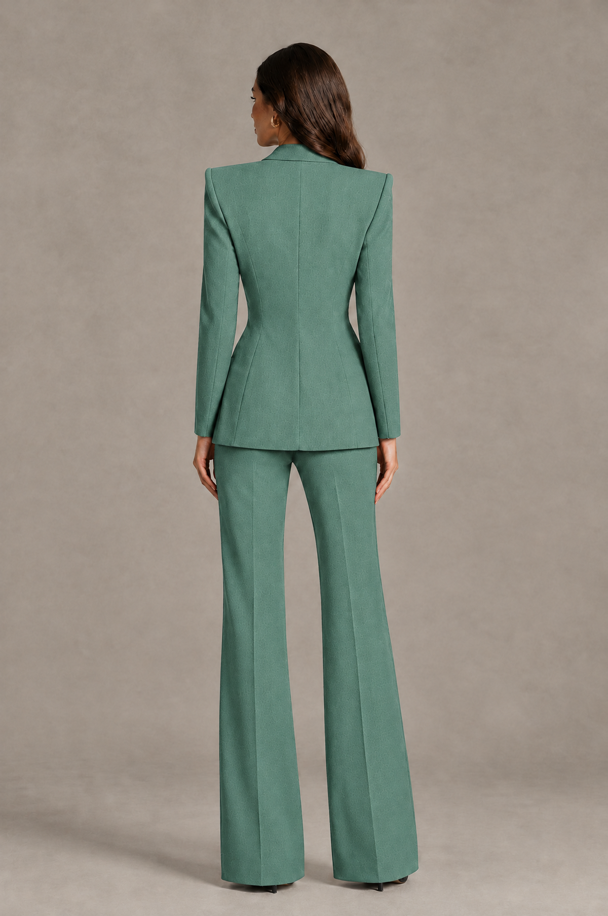 BOLODOO Eucalyptus Long Sleeve Wrap Blazer Pantsuit with Wide-Leg Trousers - Eucalyptus - Eucalyptus (2)