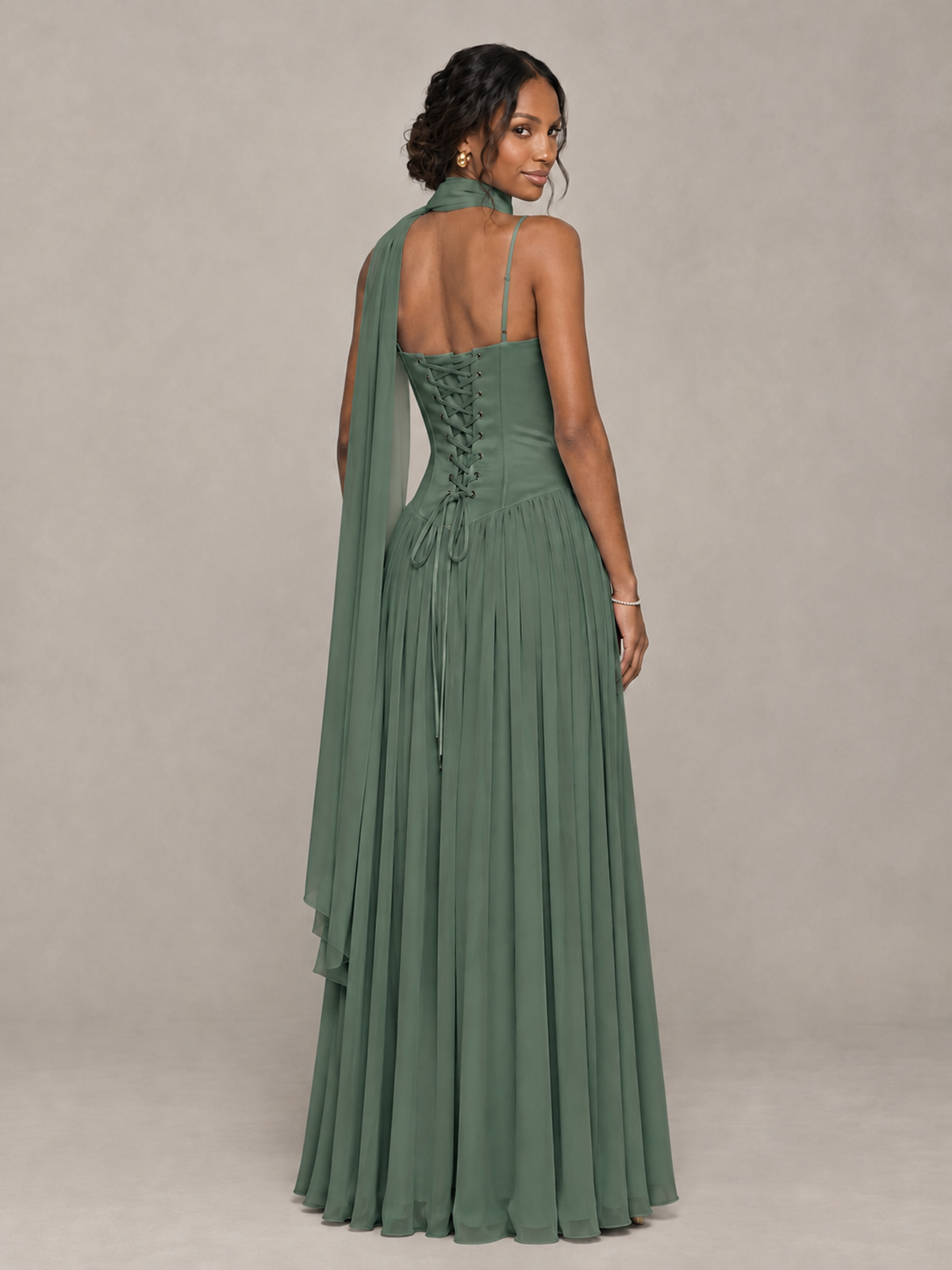 BOLODOO Eucalyptus Corset Bridesmaid Dress with Scarf - Eucalyptus - Eucalyptus (2)