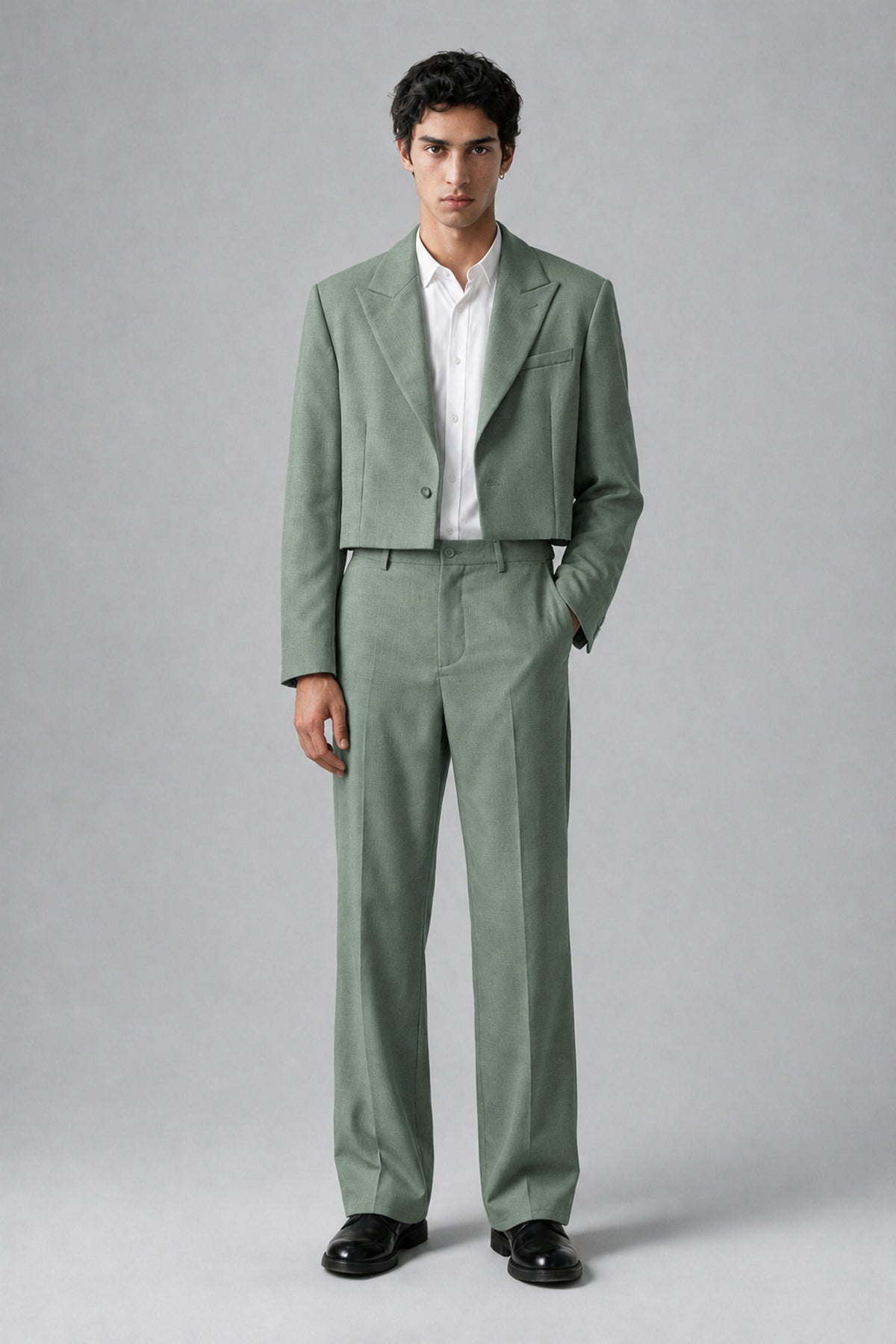 Bolodoo Men's Eucalyptus Cropped Blazer & Wide-Leg Trousers 2-Piece Suit - Eucalyptus - Eucalyptus (2)