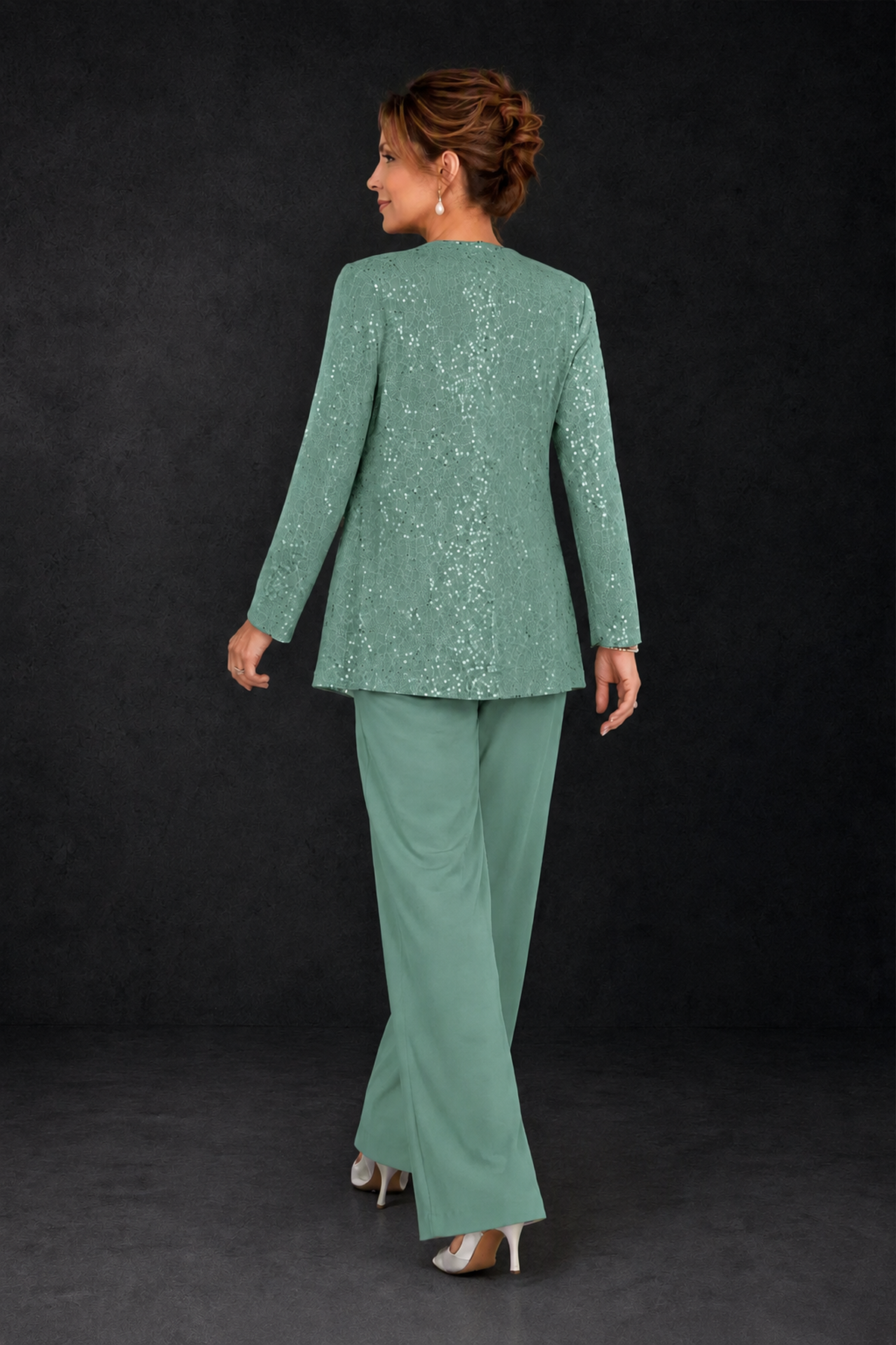 BOLODOO Eucalyptus Sequin Lace 3-Piece Pant Suit with Long Sleeve Jacket - Eucalyptus - Eucalyptus (2)