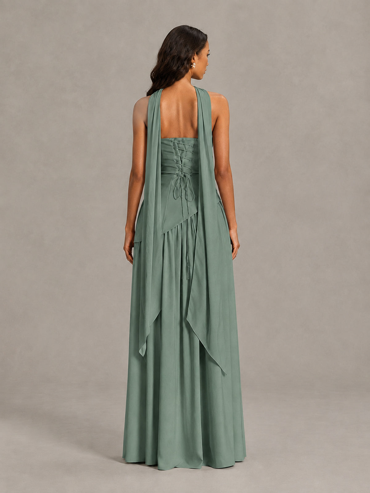 Eucalyptus Strapless Bridesmaid Dress with Scarf & High Slit - Eucalyptus - Eucalyptus (2)