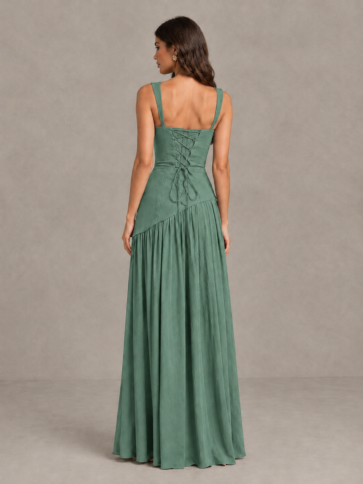 BOLODOO Eucalyptus Brown Scarf Bridesmaid Dress with Lace-Up Back - Eucalyptus - Eucalyptus (2)