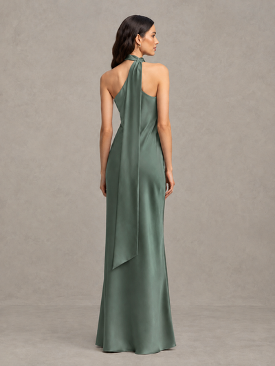 BOLODOO Eucalyptus Satin One-Shoulder Bridesmaid Dress with Open Back - Eucalyptus - Eucalyptus (2)