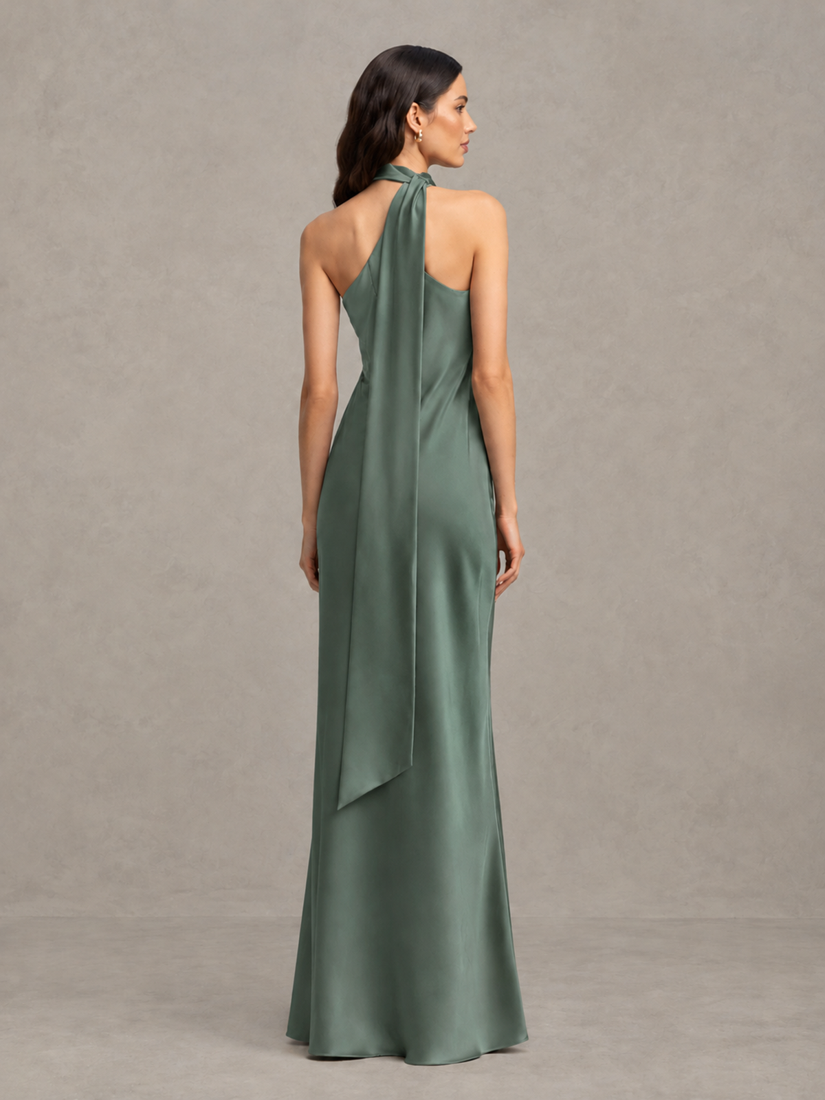 BOLODOO Eucalyptus Satin One-Shoulder Bridesmaid Dress with Open Back - Eucalyptus - Eucalyptus (2)