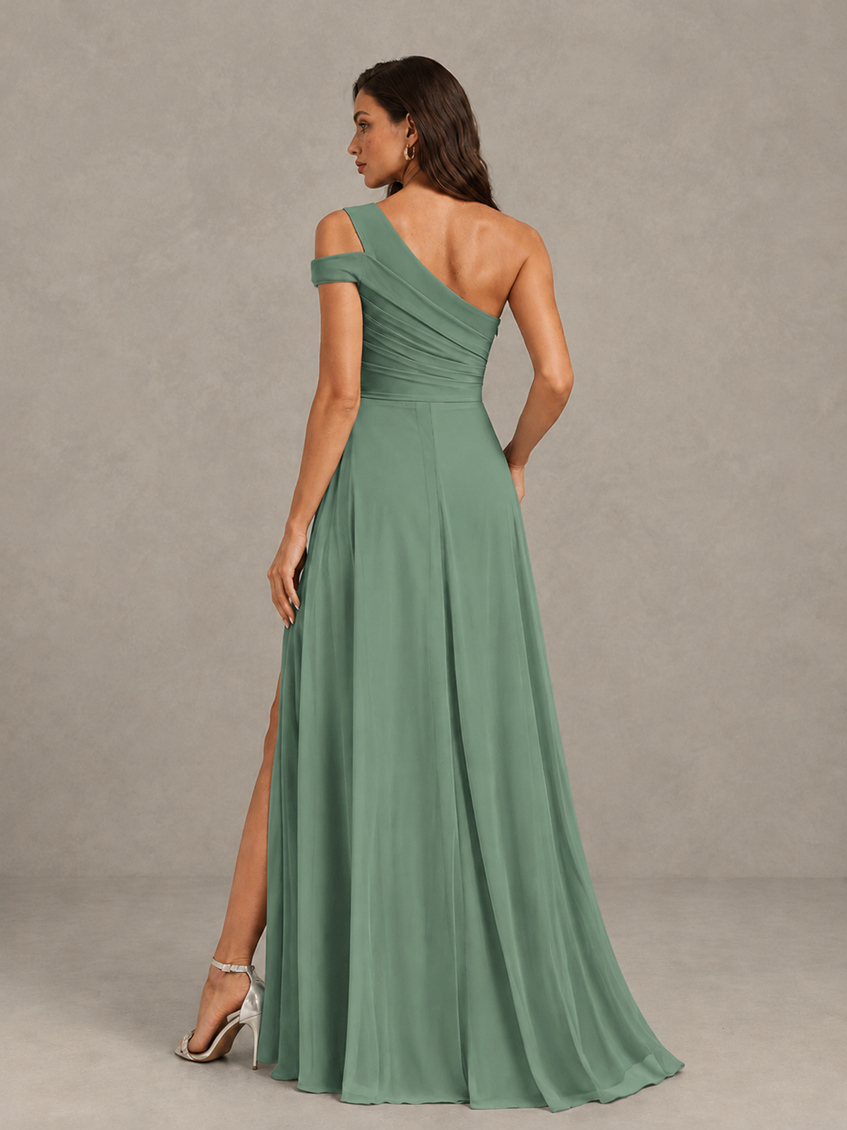 BOLODOO Eucalyptus One-Shoulder Bridesmaid Dress with Side Slit - Eucalyptus - Eucalyptus (2)