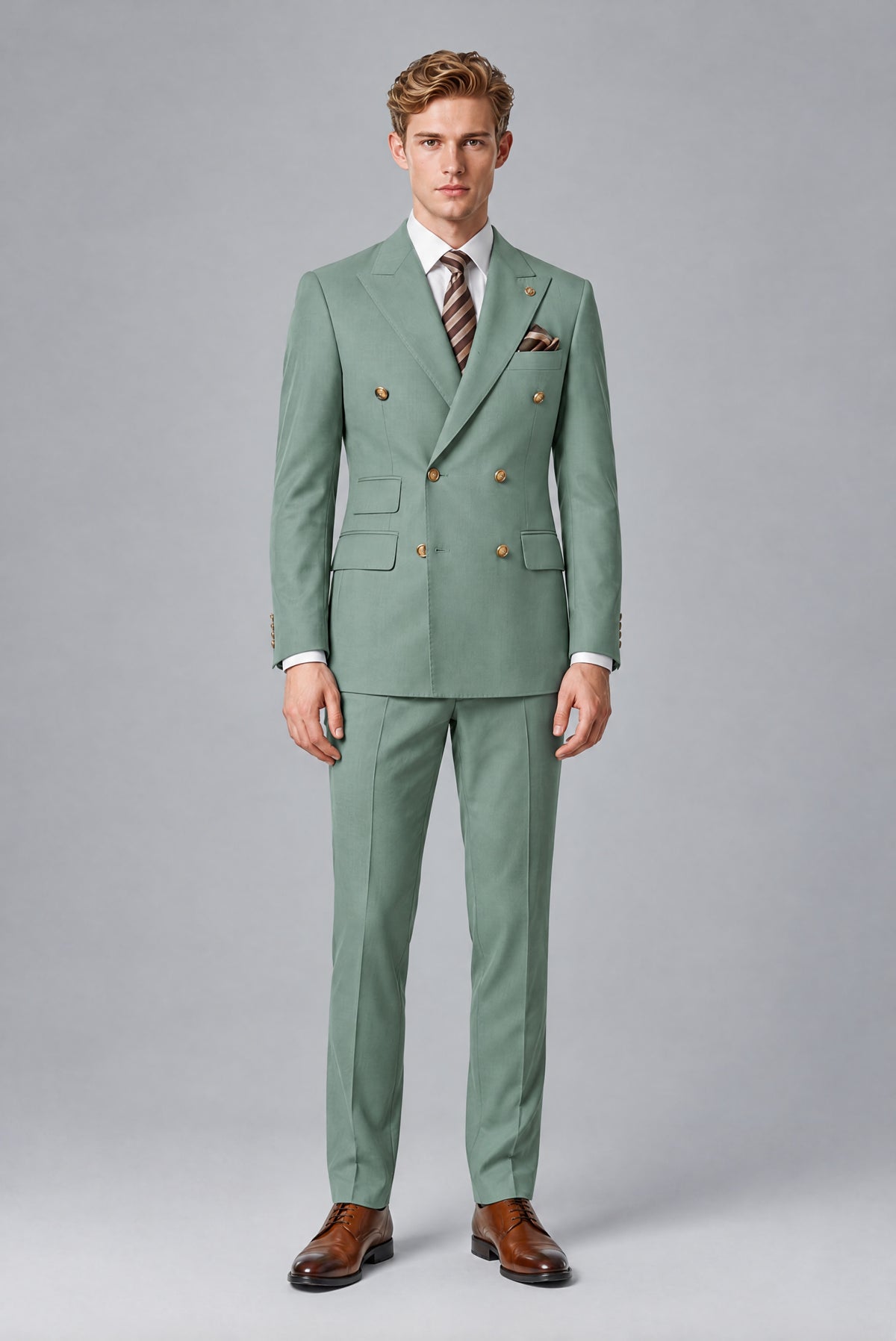 Bolodoo Men's Eucalyptus Double-Breasted 2-Piece Wedding Suit - Eucalyptus - Eucalyptus (2)