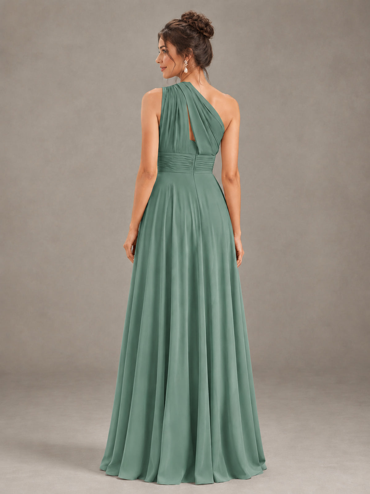 BOLODOO Eucalyptus One-Shoulder Chiffon-Look Bridesmaid Dress - Eucalyptus - Eucalyptus (2)