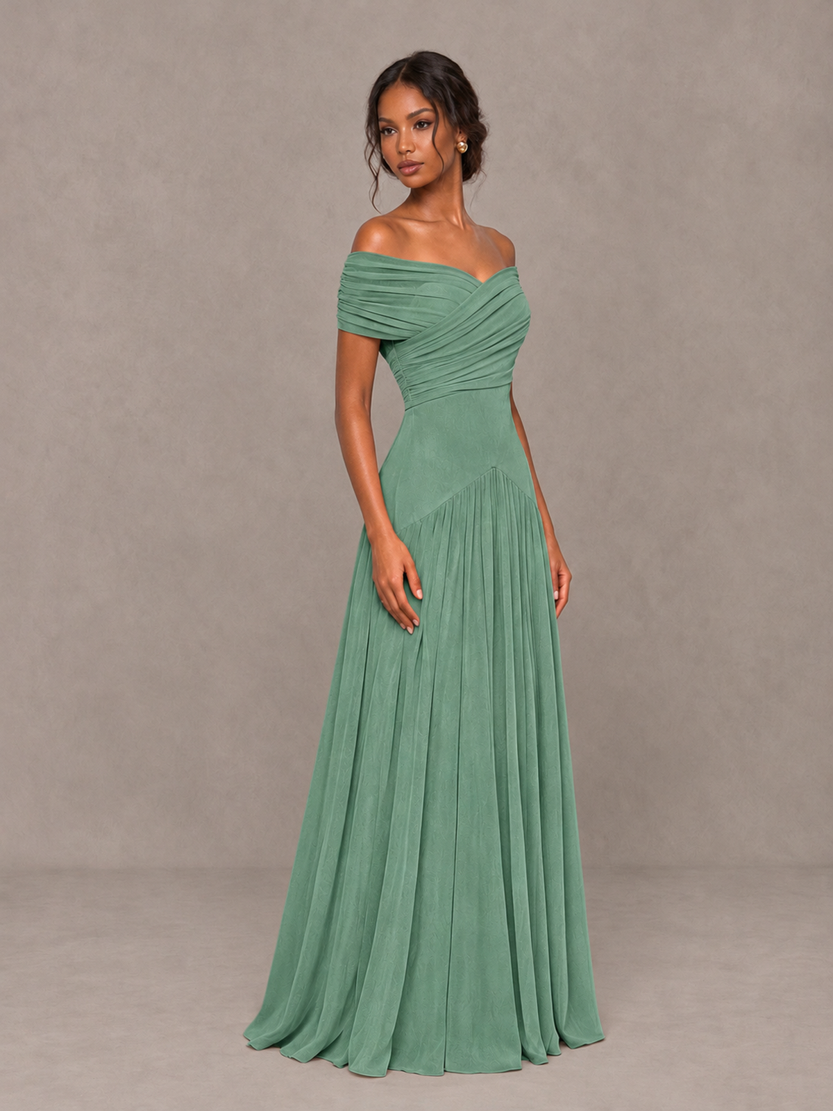 BOLODOO Eucalyptus Off-Shoulder Ruched A-Line Bridesmaid Dress - Eucalyptus - Eucalyptus (3)