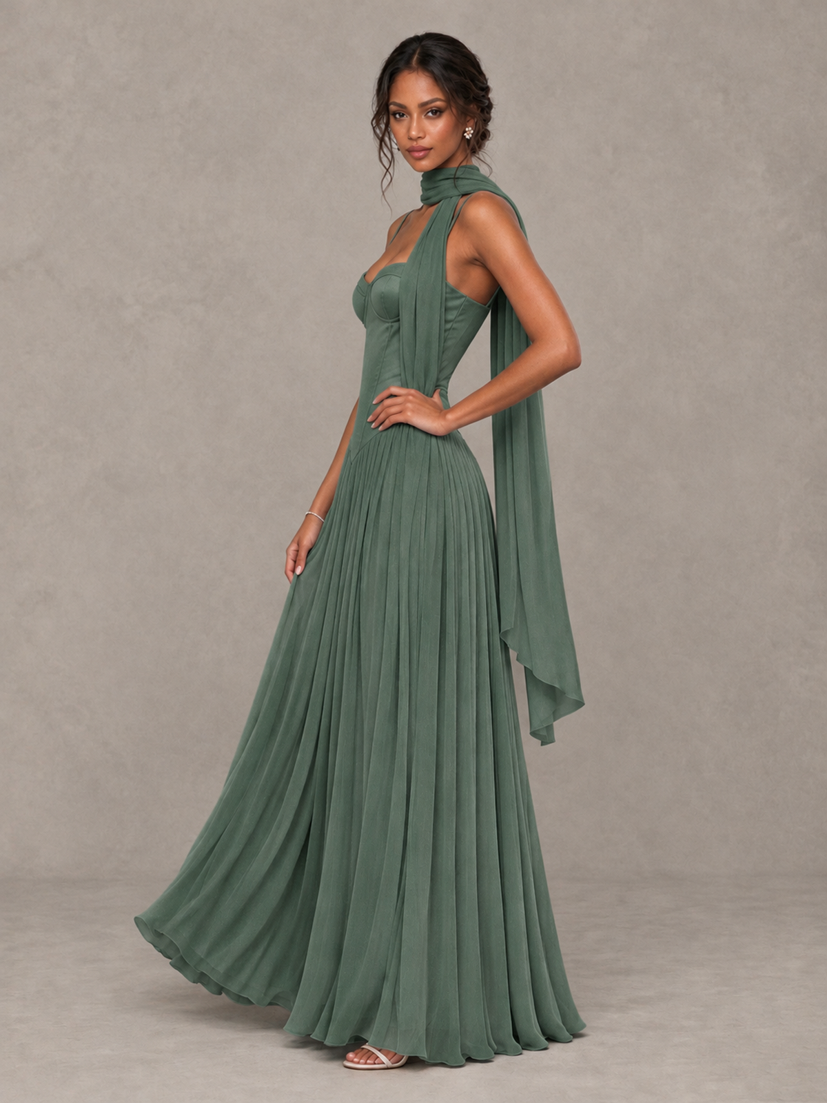 BOLODOO Eucalyptus Corset Bridesmaid Dress with Scarf - Eucalyptus - Eucalyptus (3)