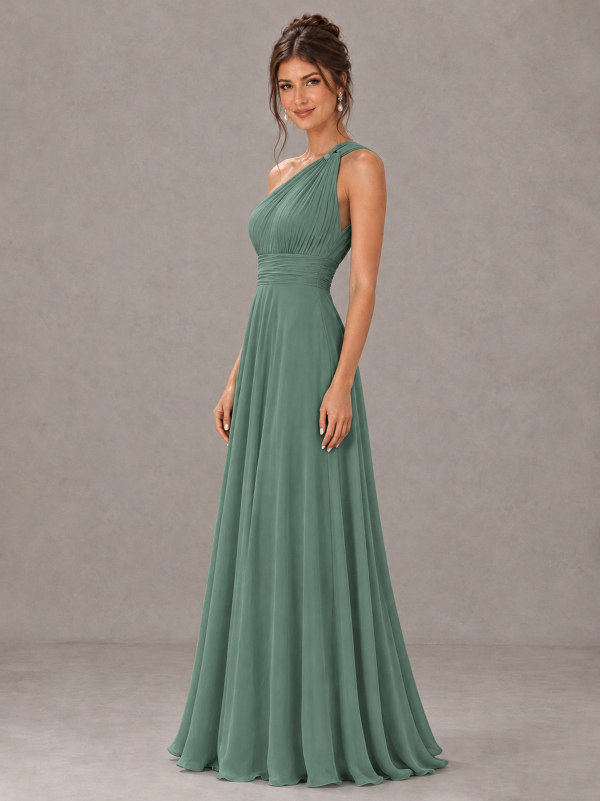 BOLODOO Eucalyptus One-Shoulder Chiffon-Look Bridesmaid Dress - Eucalyptus - Eucalyptus (3)