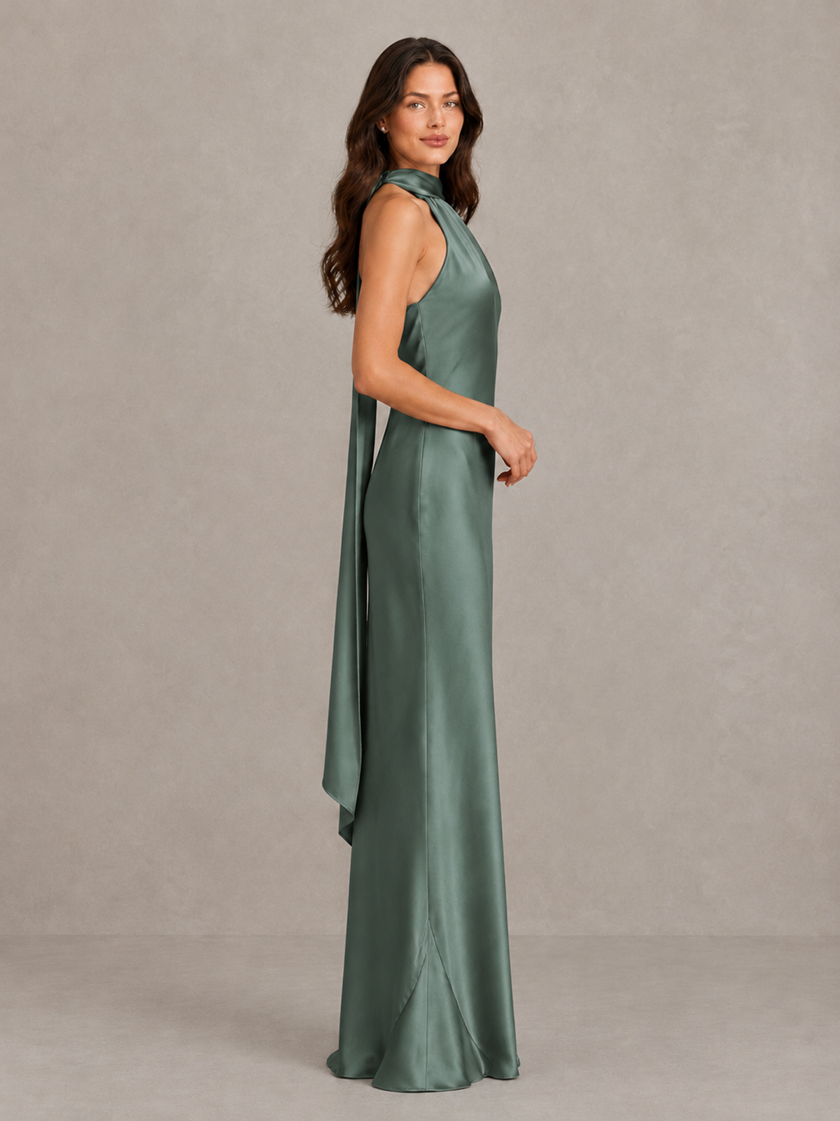 BOLODOO Eucalyptus Satin One-Shoulder Bridesmaid Dress with Open Back - Eucalyptus - Eucalyptus (3)