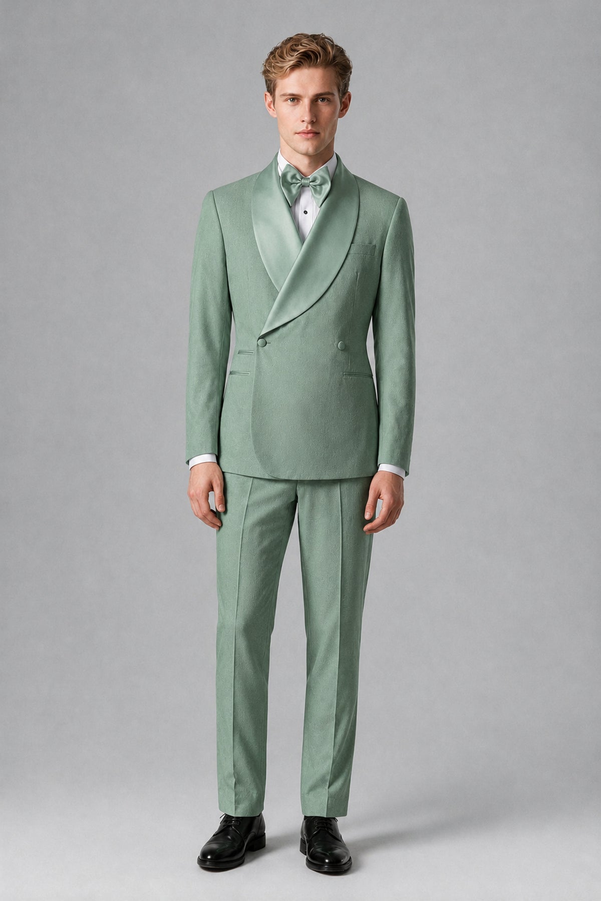 Bolodoo Men's Eucalyptus Shawl Lapel 2-Piece Tuxedo Suit – Jacket & Trousers - Eucalyptus - Eucalyptus (3)