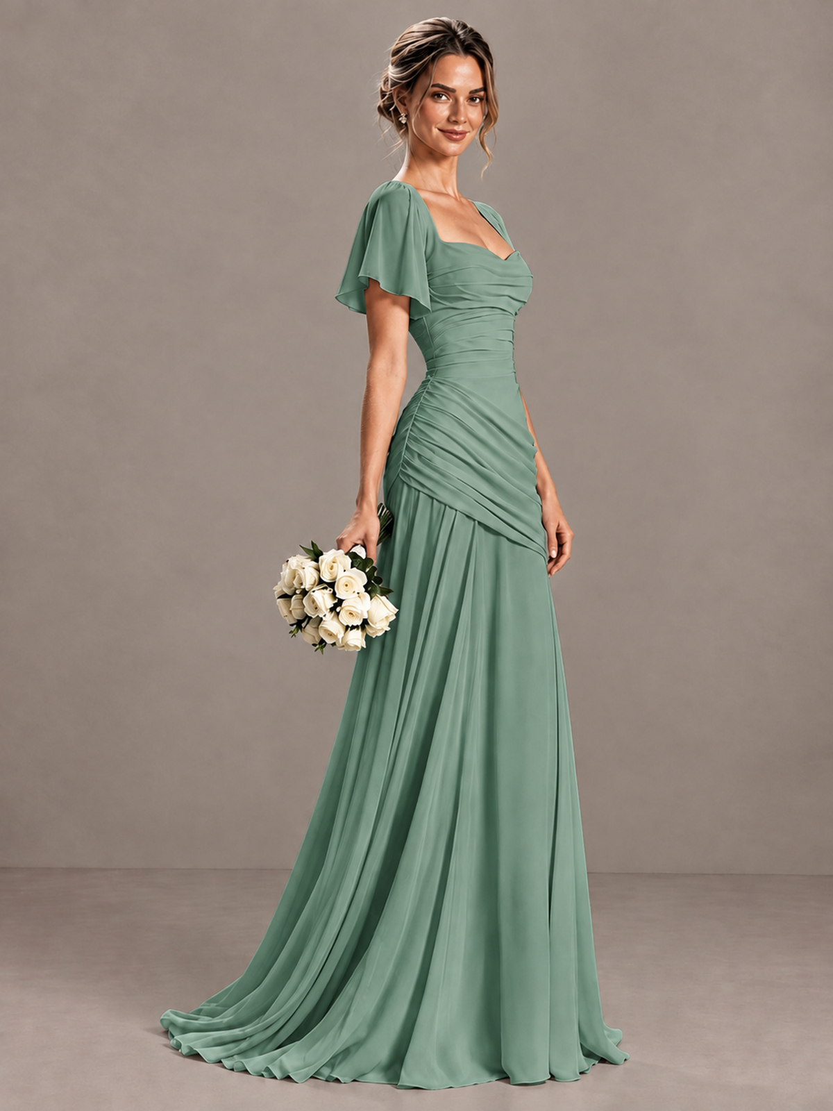 BOLODOO Eucalyptus Flutter Sleeve Lace-Up Back Maxi Dress - Eucalyptus - Eucalyptus (3)