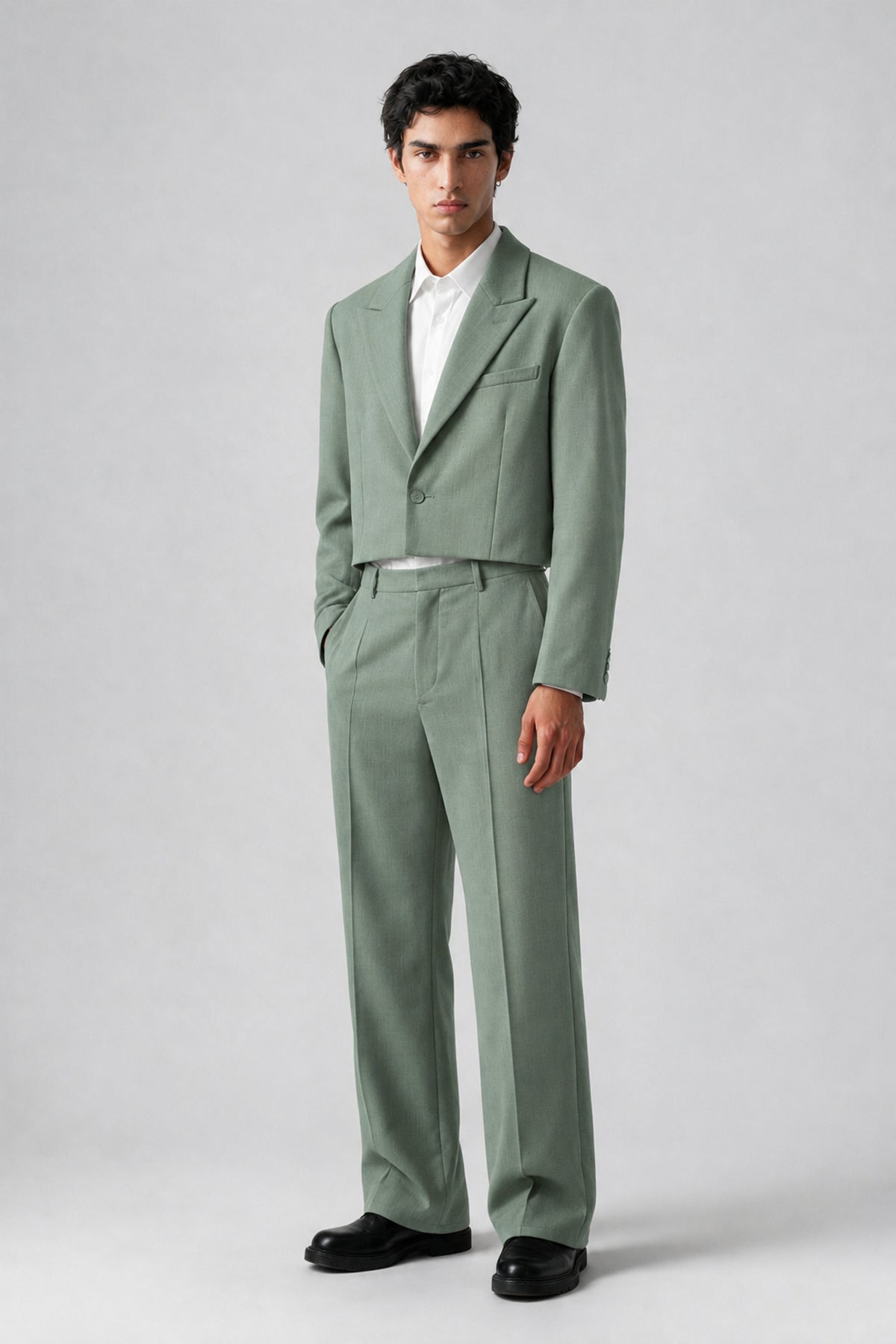 Bolodoo Men's Eucalyptus Cropped Blazer & Wide-Leg Trousers 2-Piece Suit - Eucalyptus - Eucalyptus (3)