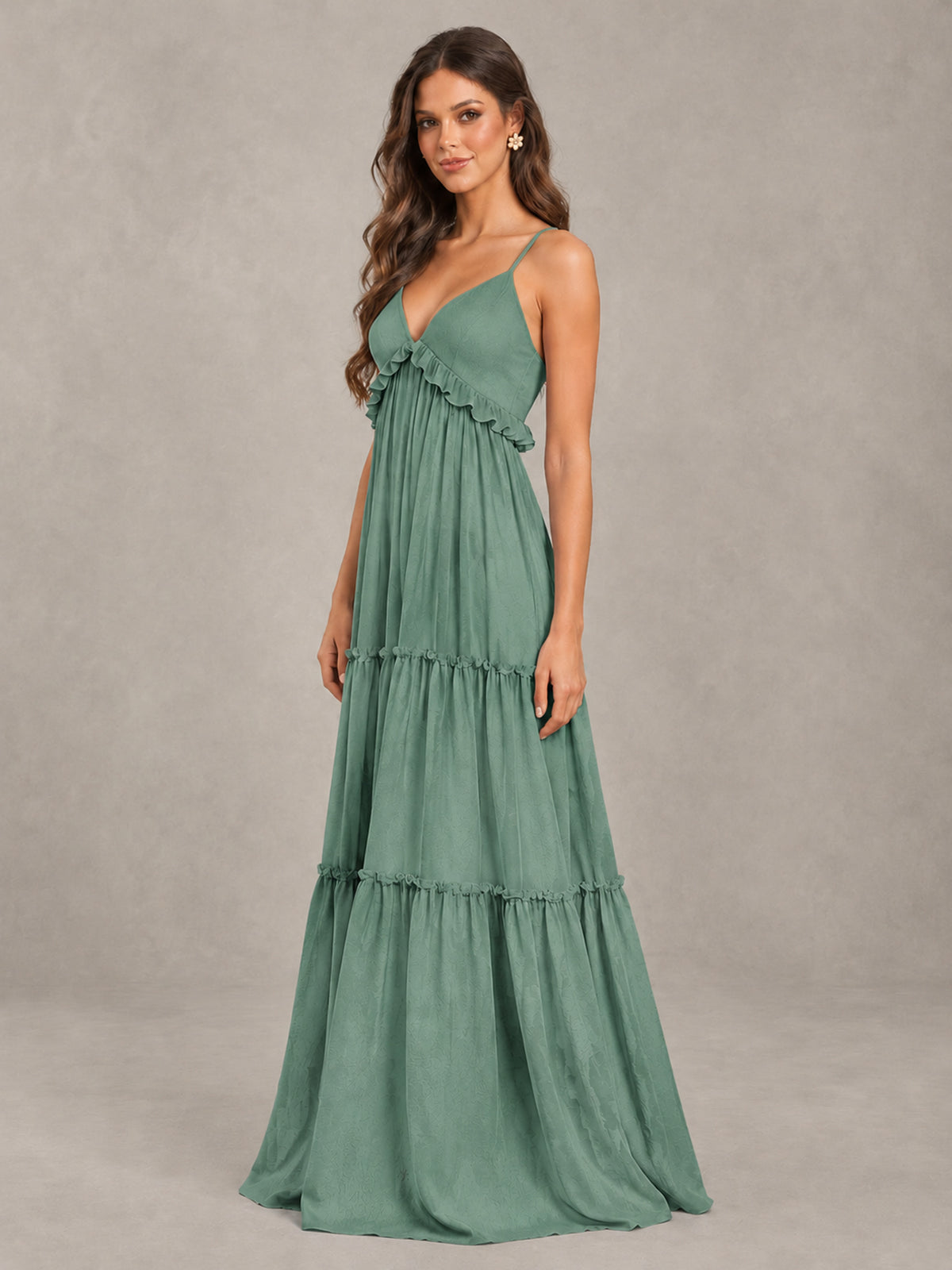 BOLODOO Eucalyptus Tiered V-Neck Lace-Up Back Bridesmaid Dress - Eucalyptus - Eucalyptus (3)