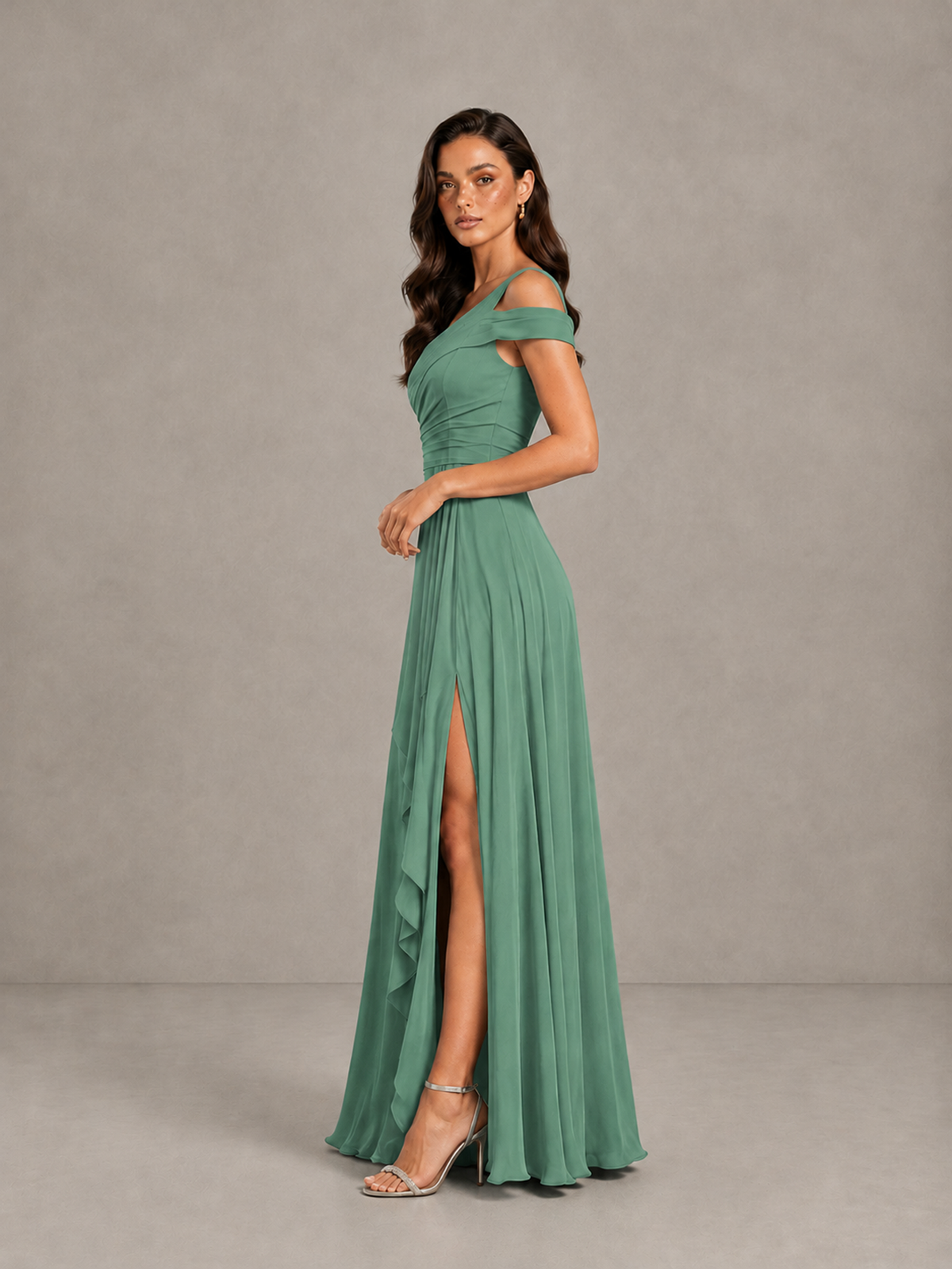 BOLODOO Eucalyptus One-Shoulder Bridesmaid Dress with Side Slit - Eucalyptus - Eucalyptus (3)