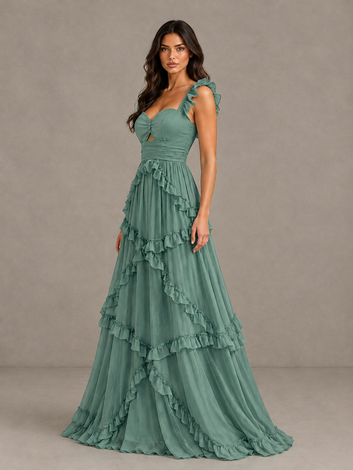 BOLODOO Eucalyptus Ruffle A-Line Prom Dress with Open Back - Eucalyptus - Eucalyptus (3)