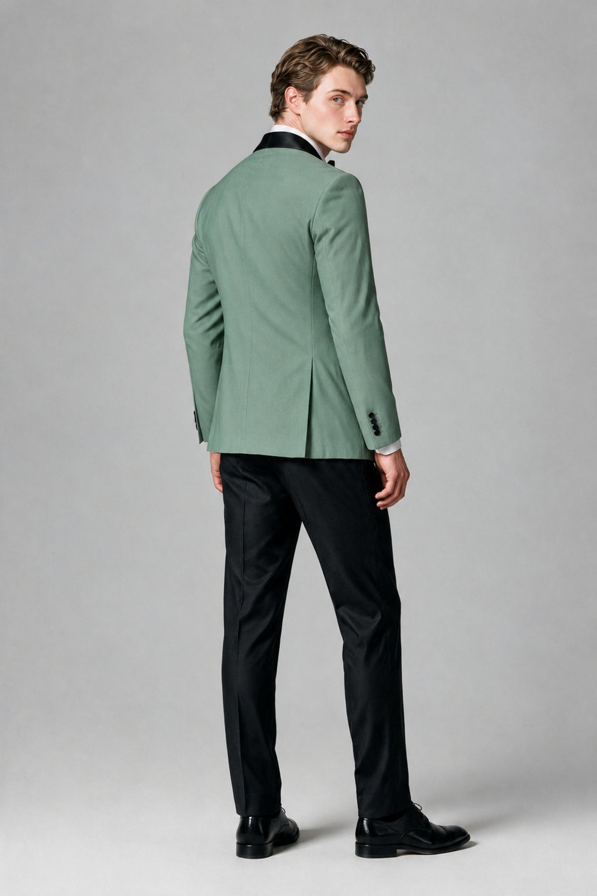 BOLODOO Men's Eucalyptus Single-Button Tuxedo Blazer & Black Trousers 2-Piece Suit Set - Eucalyptus - Eucalyptus (3)