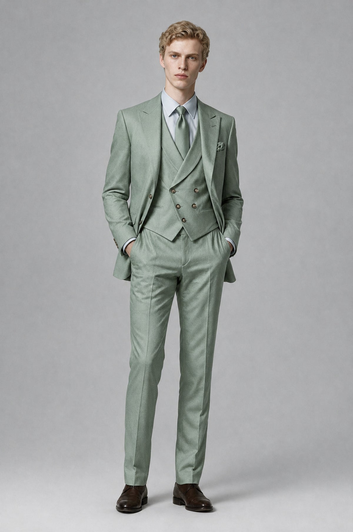 Bolodoo Men's Eucalyptus Two-Piece Suit with Notch-Lapel Jacket and Trousers - Eucalyptus - Eucalyptus (3)
