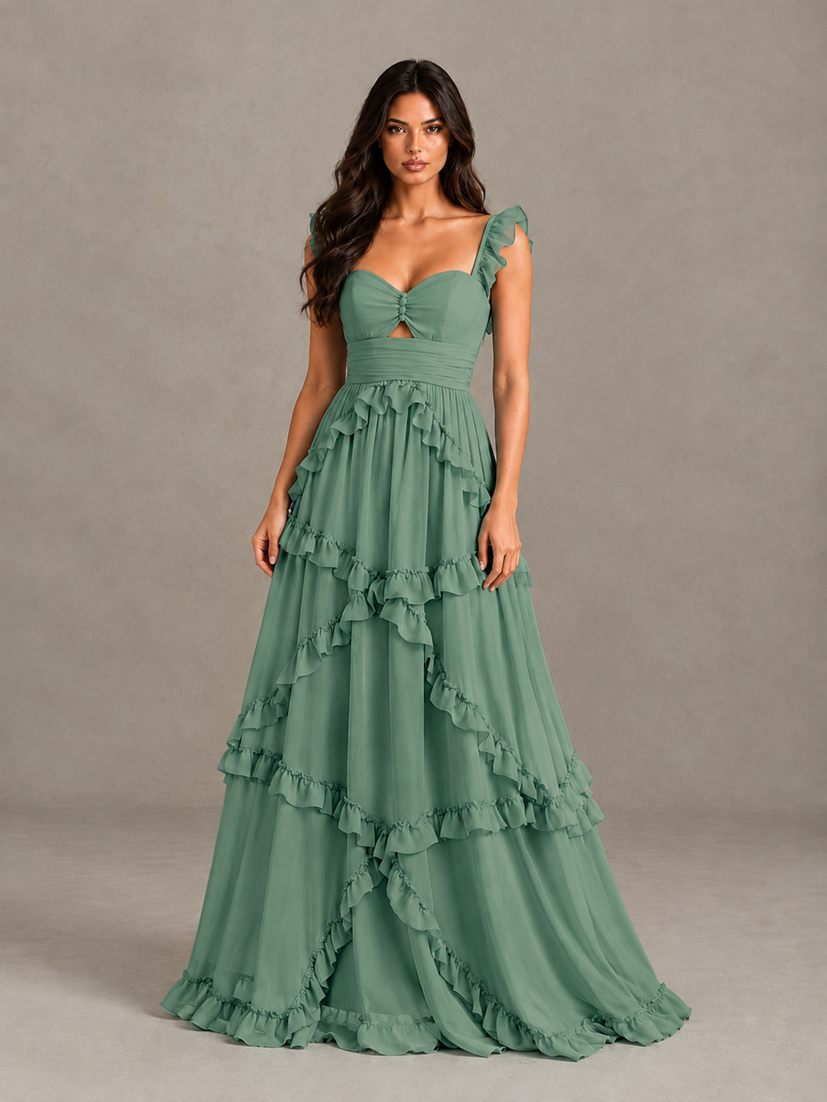 BOLODOO Eucalyptus Ruffle A-Line Prom Dress with Open Back - Eucalyptus - Eucalyptus (4)