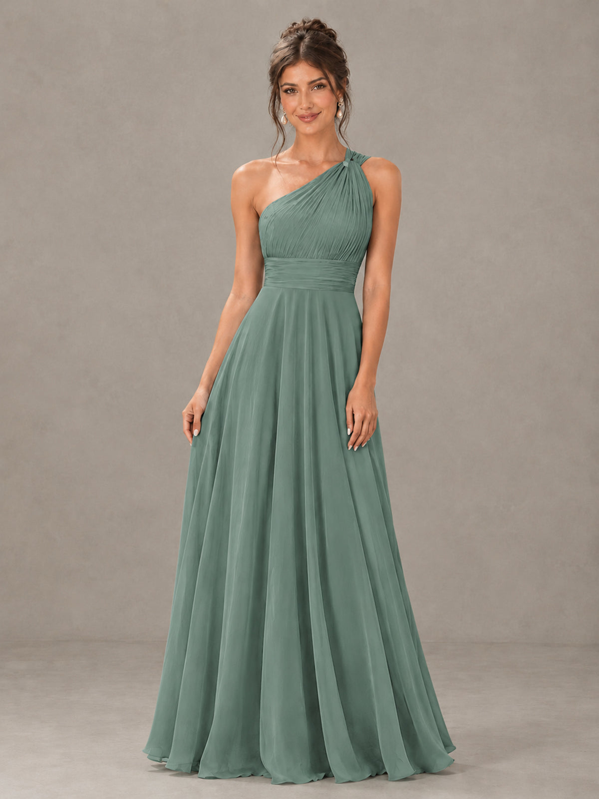 BOLODOO Eucalyptus One-Shoulder Chiffon-Look Bridesmaid Dress - Eucalyptus - Eucalyptus (4)