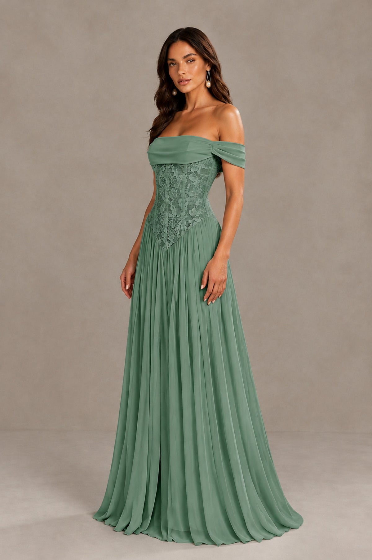 BOLODOO Eucalyptus Off-Shoulder Lace Corset Tulle Maxi Dress - Eucalyptus - Eucalyptus (4)