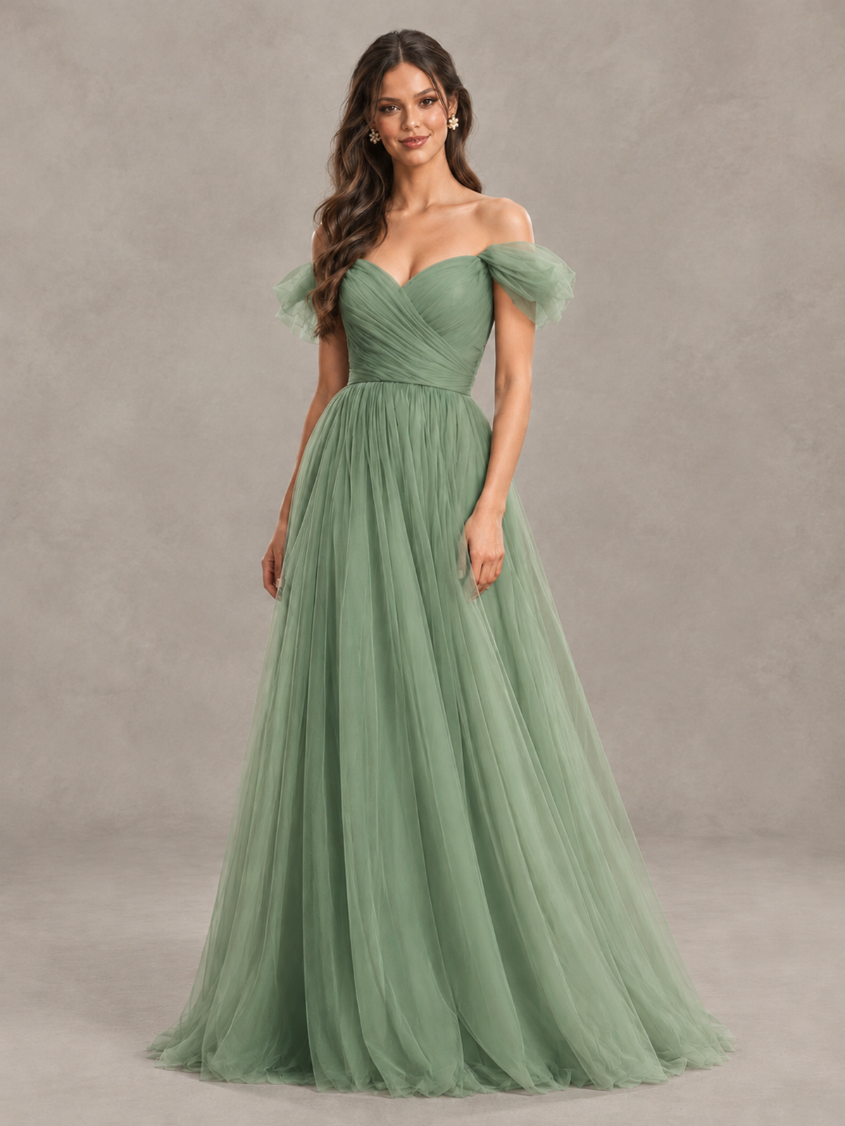 BOLODOO Eucalyptus Off-the-Shoulder Ruffle Sleeve A-Line Bridesmaid Dress - Eucalyptus - Eucalyptus (4)