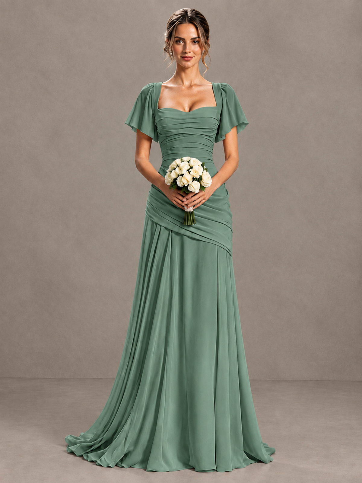 BOLODOO Eucalyptus Flutter Sleeve Lace-Up Back Maxi Dress - Eucalyptus - Eucalyptus (4)