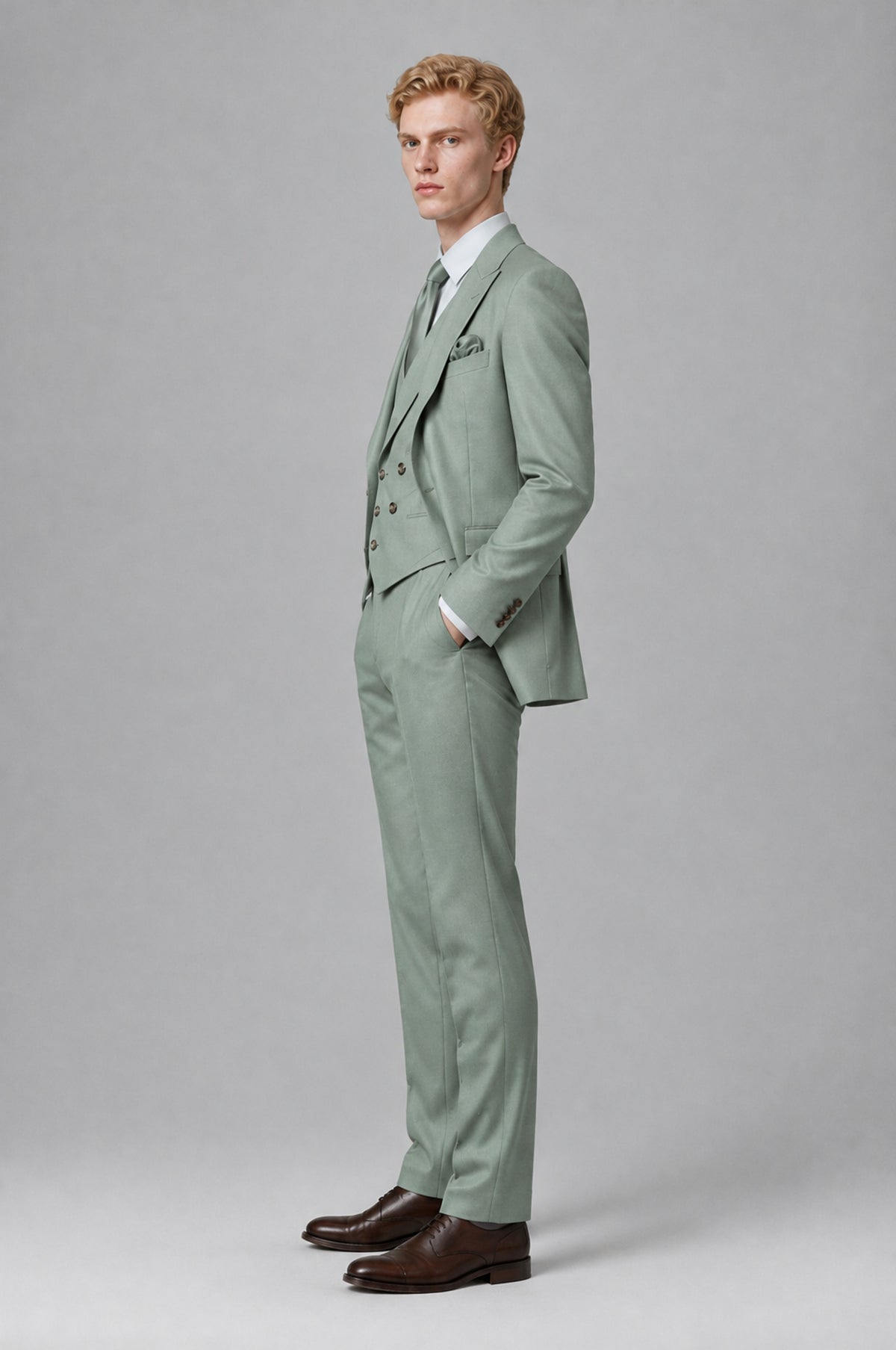 Bolodoo Men's Eucalyptus Two-Piece Suit with Notch-Lapel Jacket and Trousers - Eucalyptus - Eucalyptus (4)