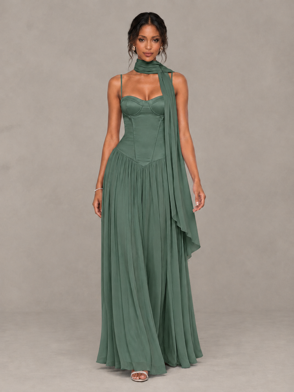 BOLODOO Eucalyptus Corset Bridesmaid Dress with Scarf - Eucalyptus - Eucalyptus (4)