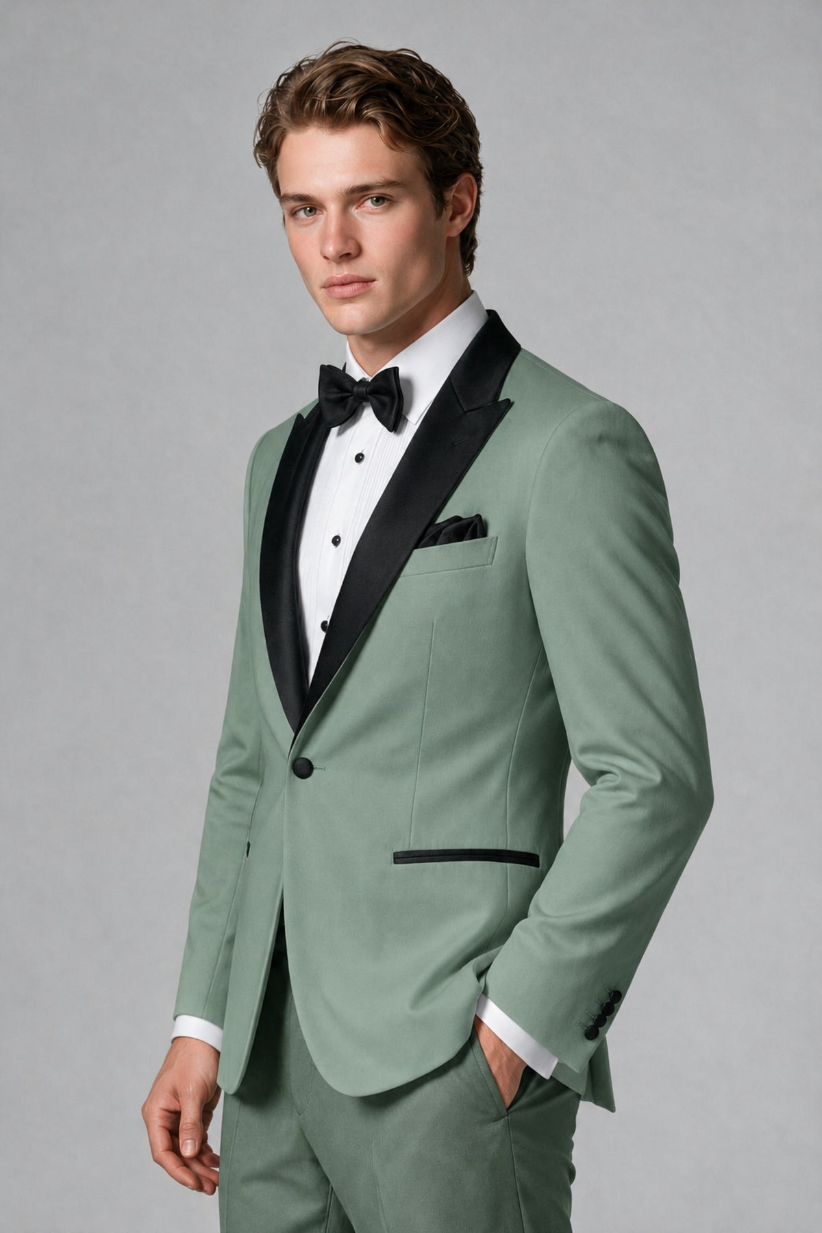 BOLODOO Men's Eucalyptus Single-Button Tuxedo Blazer & Black Trousers 2-Piece Suit Set - Eucalyptus - Eucalyptus (4)