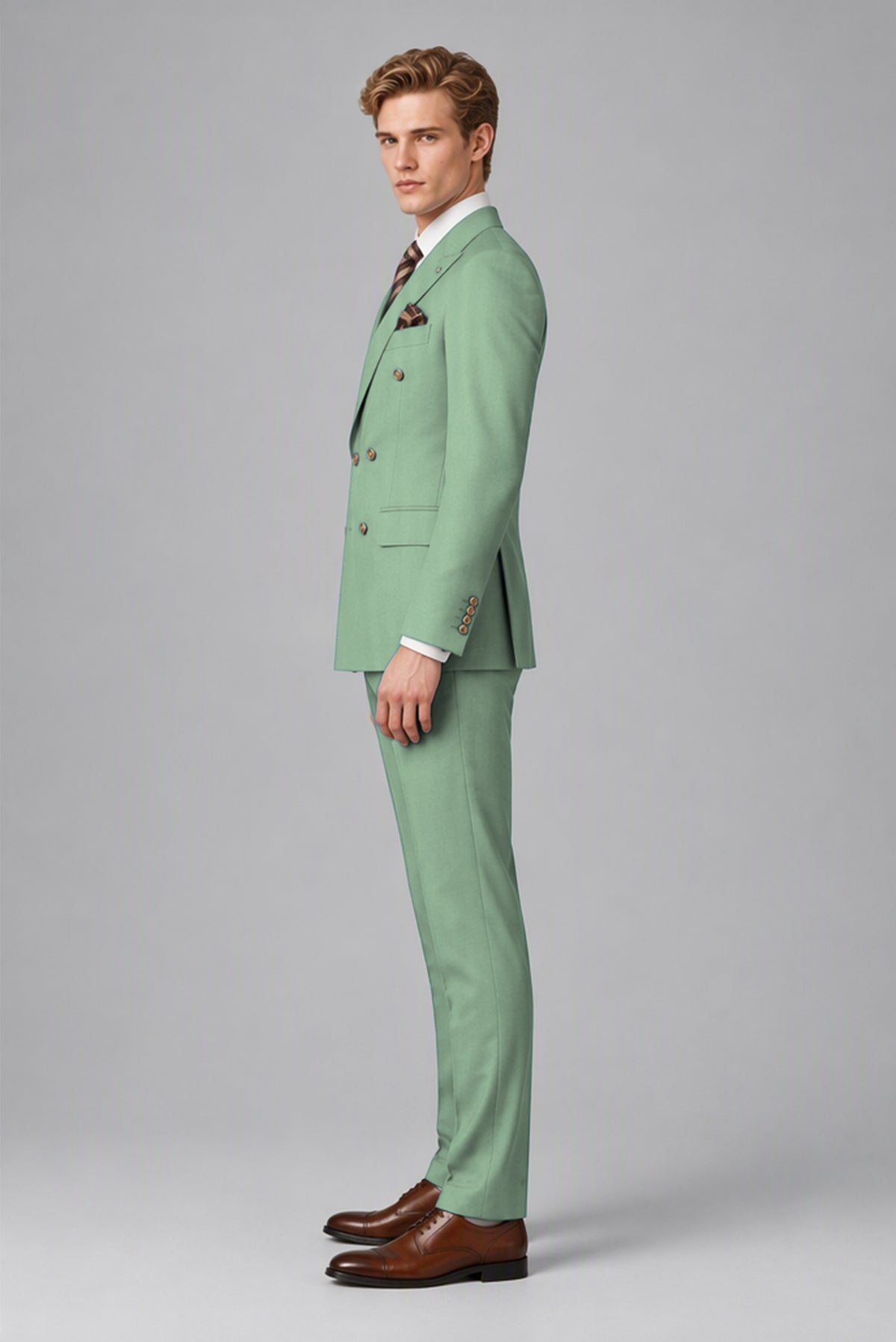 Bolodoo Men's Eucalyptus Double-Breasted 2-Piece Wedding Suit - Eucalyptus - Eucalyptus (4)