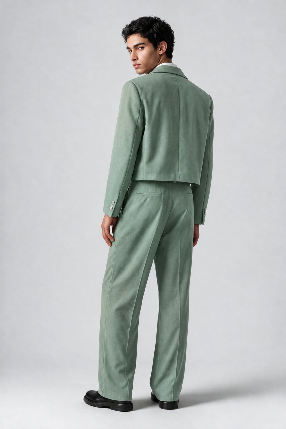 Bolodoo Men's Eucalyptus Cropped Blazer & Wide-Leg Trousers 2-Piece Suit - Eucalyptus - Eucalyptus (4)
